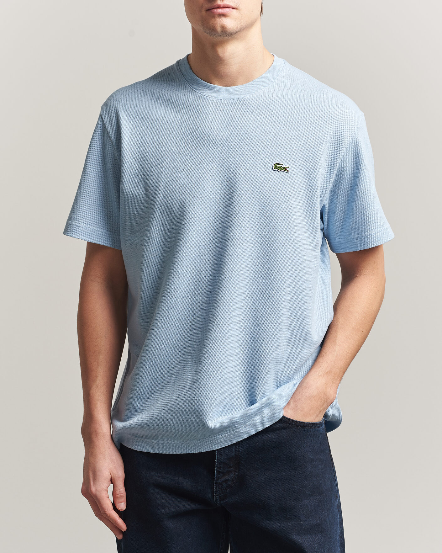 Hombres | Camisetas | Lacoste | Cotton/Linen Pique T-Shirt Light Blue