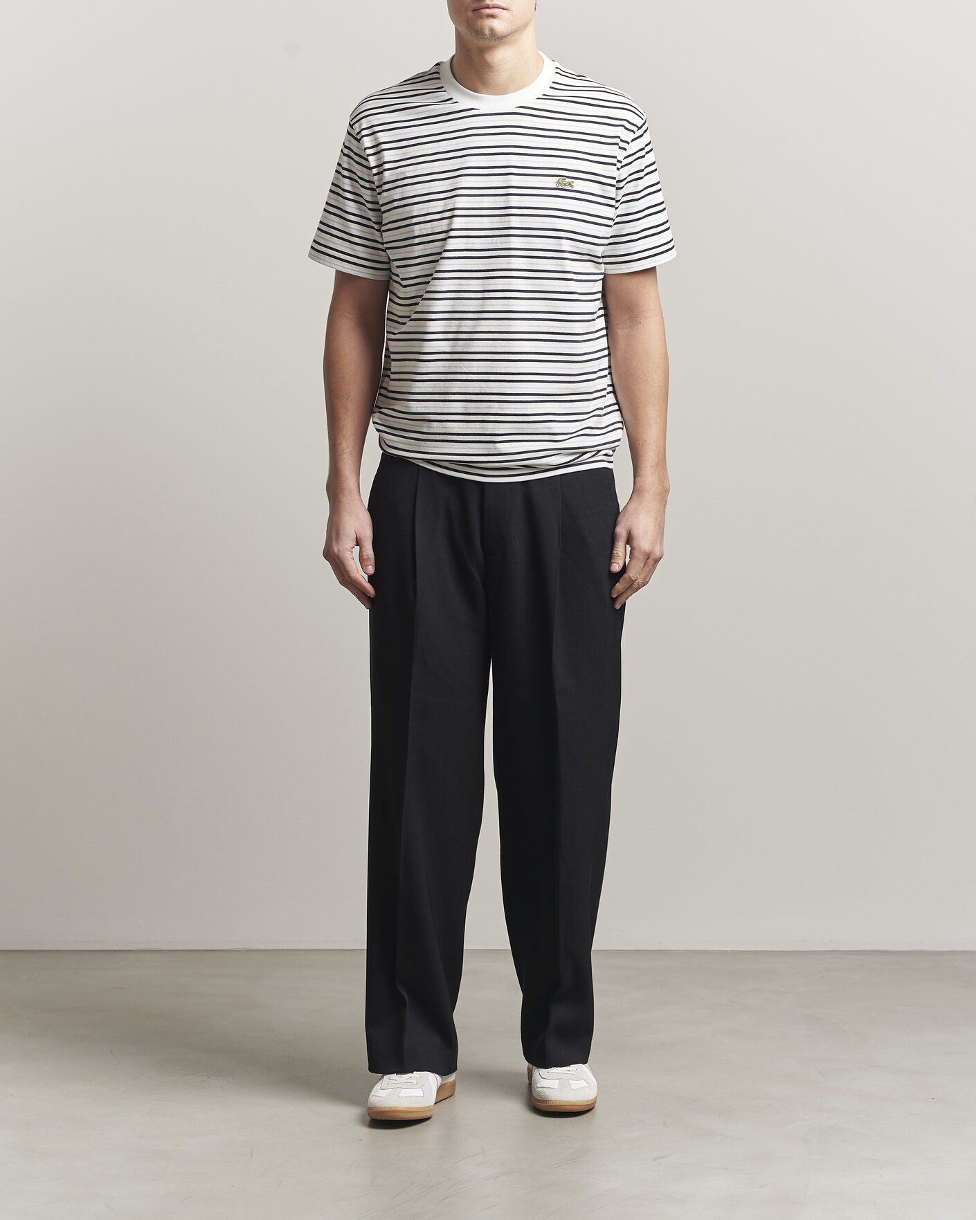Hombres | Camisetas | Lacoste | Cotton Striped T-Shirt Blackbird/Flour