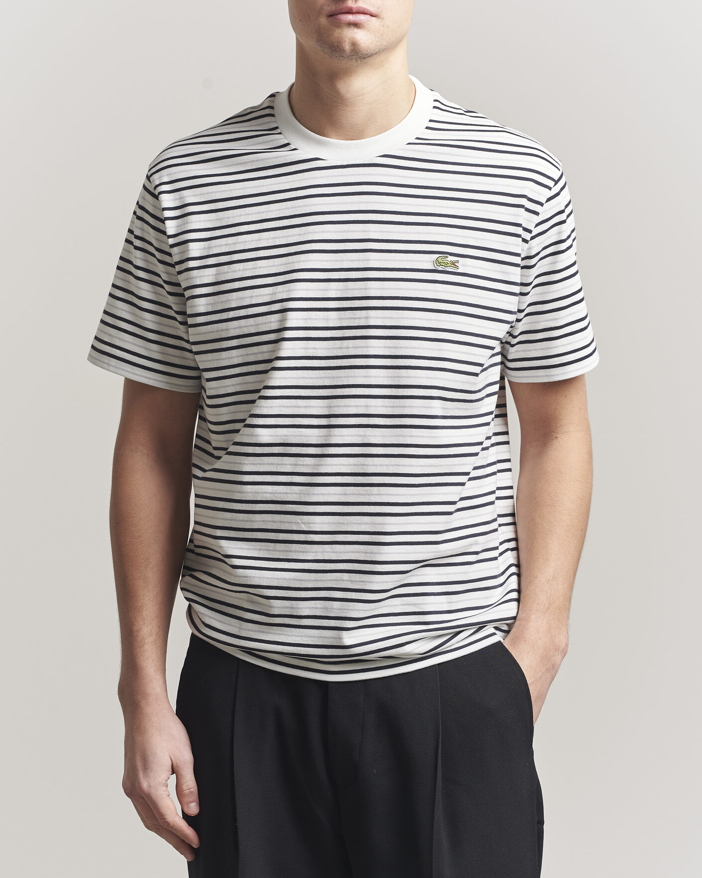 Hombres | Camisetas | Lacoste | Cotton Striped T-Shirt Blackbird/Flour