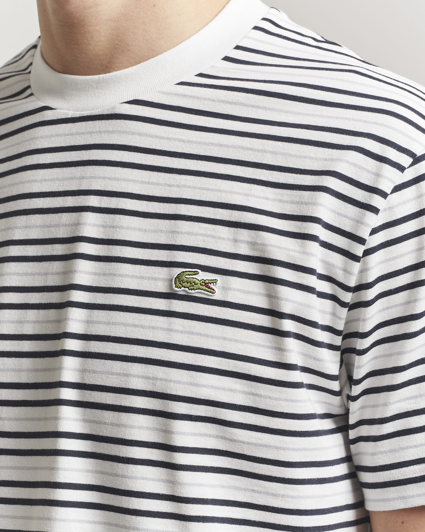 Hombres | Camisetas | Lacoste | Cotton Striped T-Shirt Blackbird/Flour