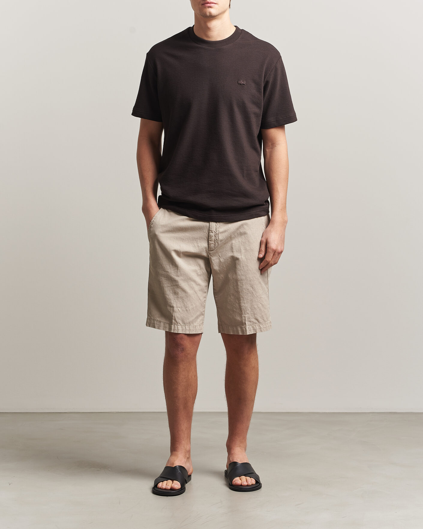 Hombres | Camisetas | Lacoste | Textured Cotton T-Shirt Buffalo Brown
