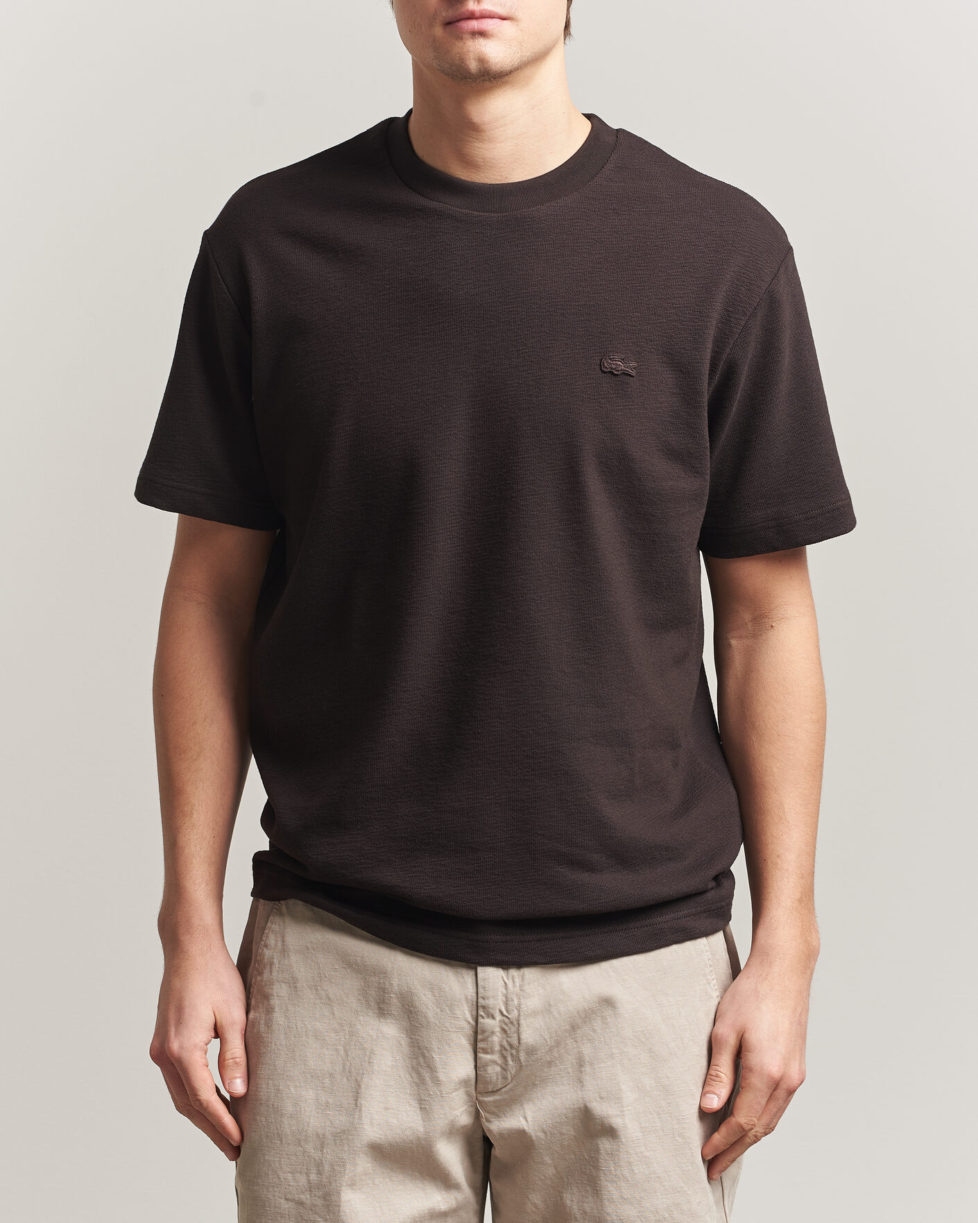 Hombres | Camisetas | Lacoste | Textured Cotton T-Shirt Buffalo Brown