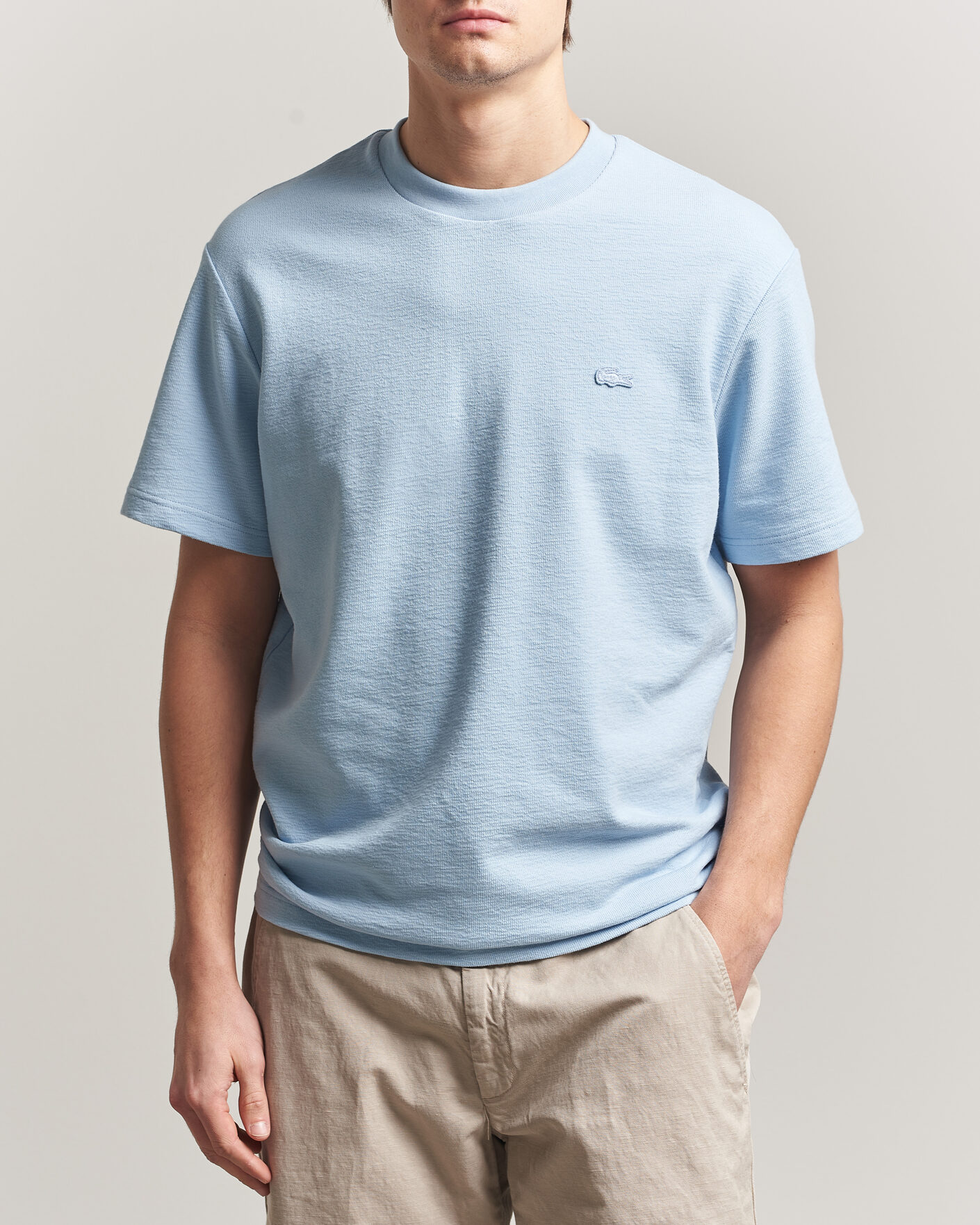 Hombres | Camisetas | Lacoste | Textured Cotton T-Shirt Light Blue