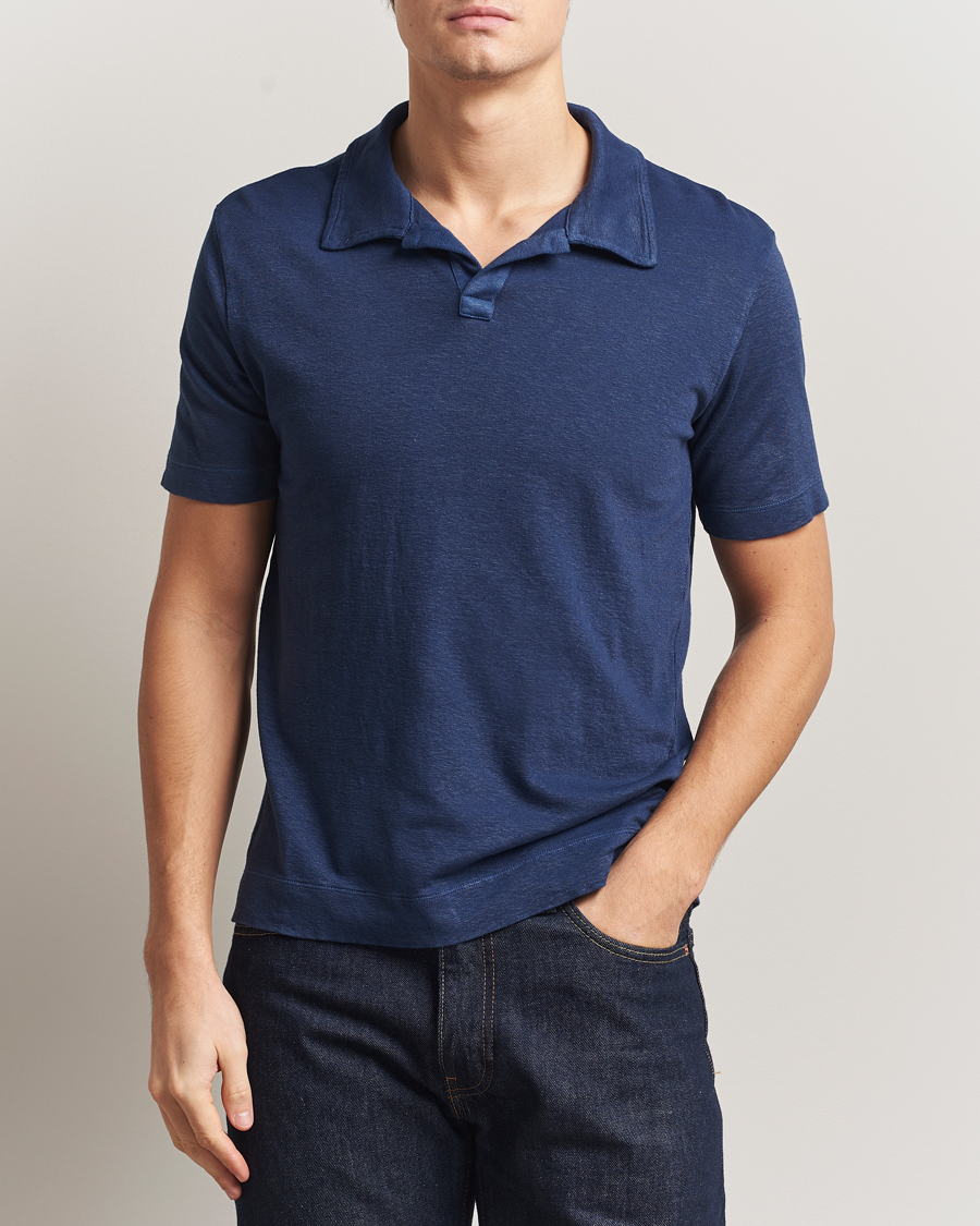 Hombres | Polos | Massimo Alba | Aruba Cotton/Linen Polo Midnight Blue