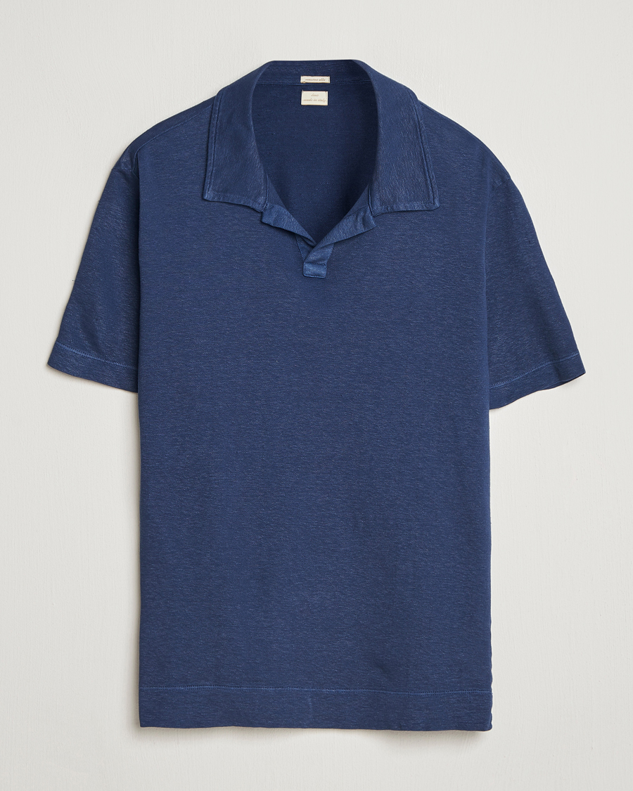 Hombres | Polos | Massimo Alba | Aruba Cotton/Linen Polo Midnight Blue