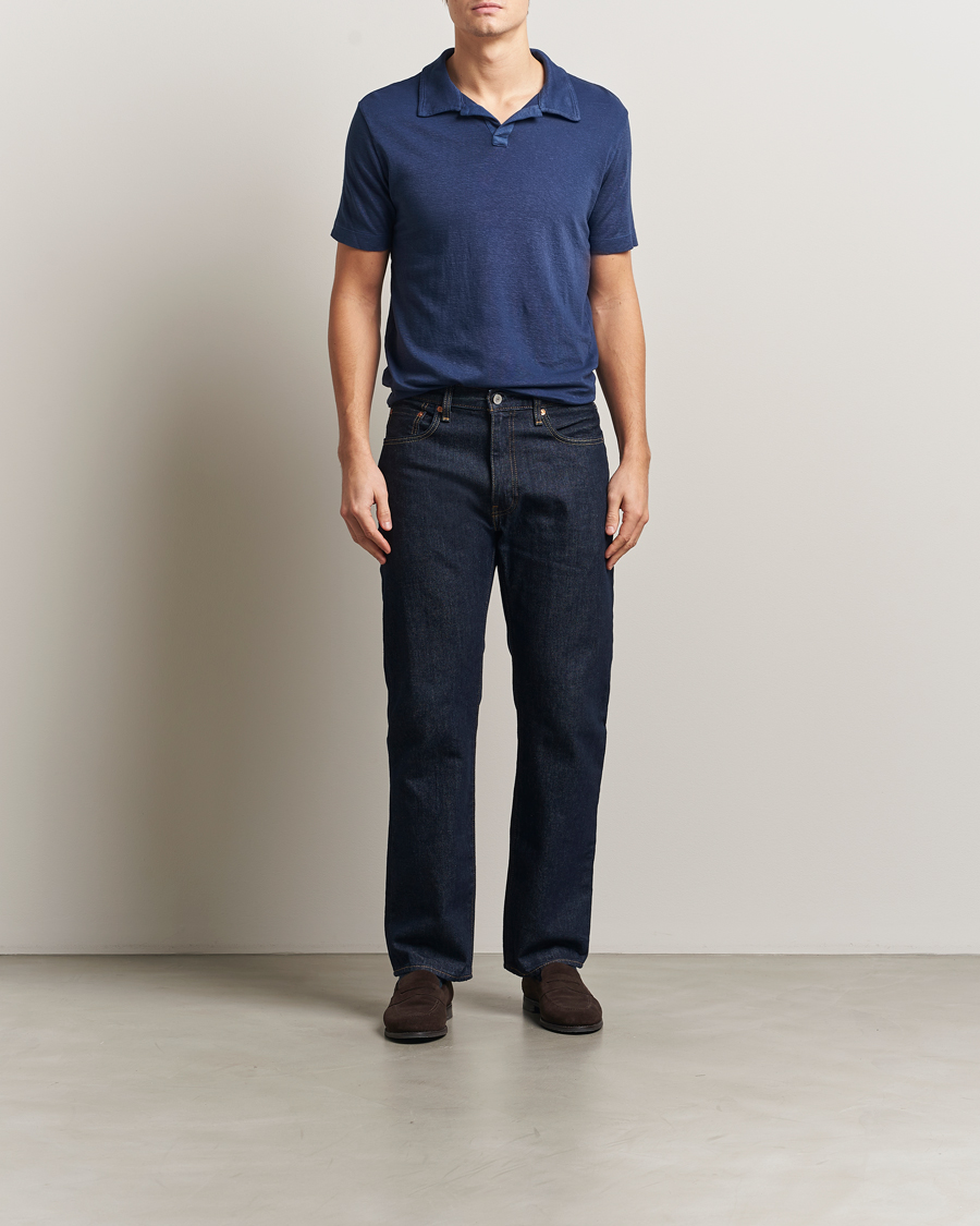 Hombres | Polos | Massimo Alba | Aruba Cotton/Linen Polo Midnight Blue