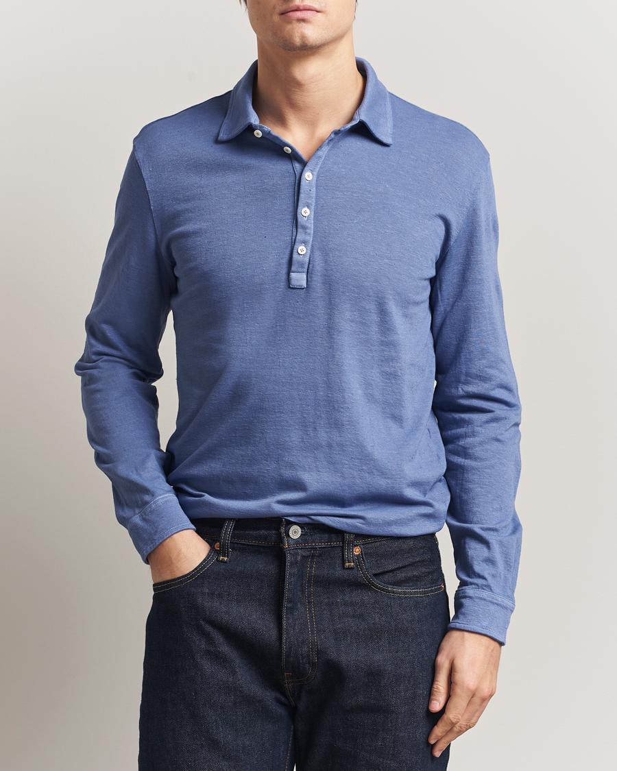 Hombres | Polos | Massimo Alba | Raya Cotton/Linen Long Sleeve Polo Tulip