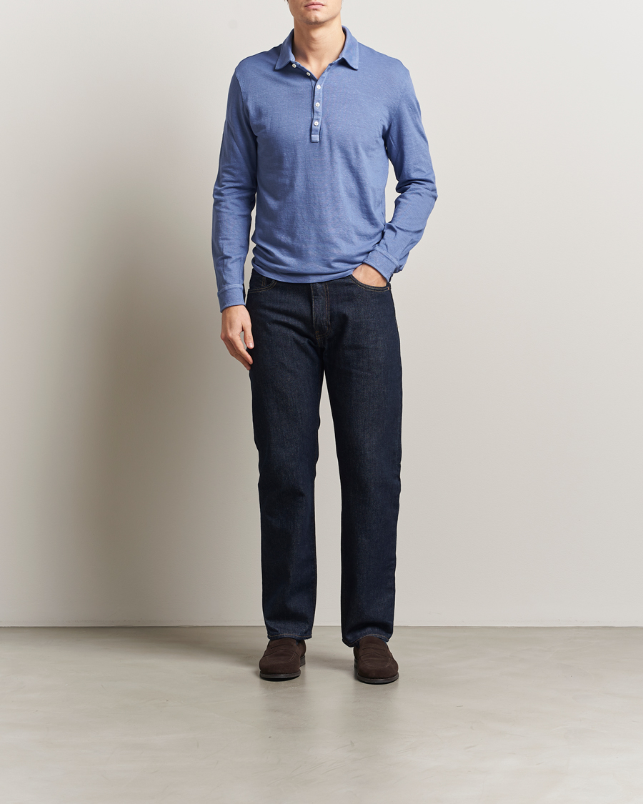 Hombres | Polos | Massimo Alba | Raya Cotton/Linen Long Sleeve Polo Tulip
