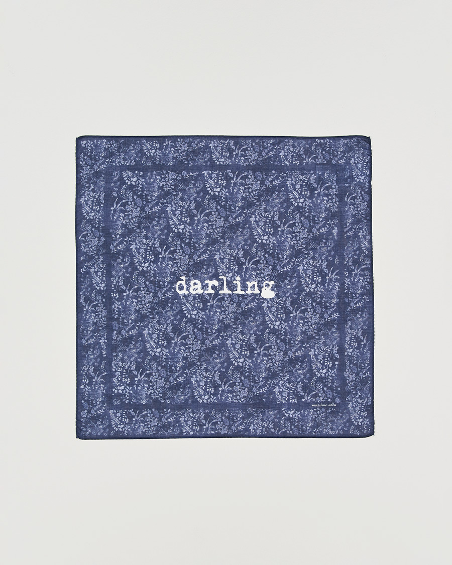 Hombres | Pañuelos de bolsillo | Massimo Alba | Printed Cotton Voile Hankerchief Midnight Blue