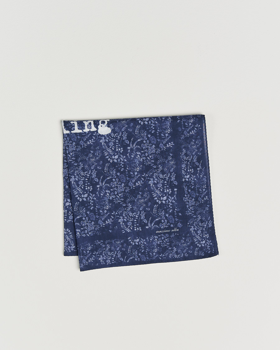 Hombres | Pañuelos de bolsillo | Massimo Alba | Printed Cotton Voile Hankerchief Midnight Blue