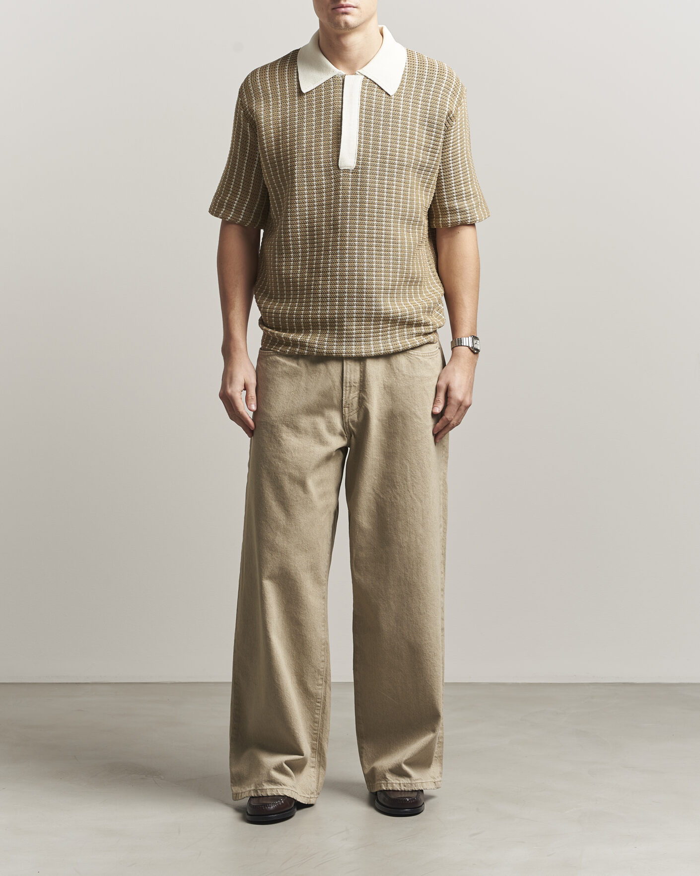 Hombres | Polos | Jil Sander | Net Stitch Knitted Polo Tobacco
