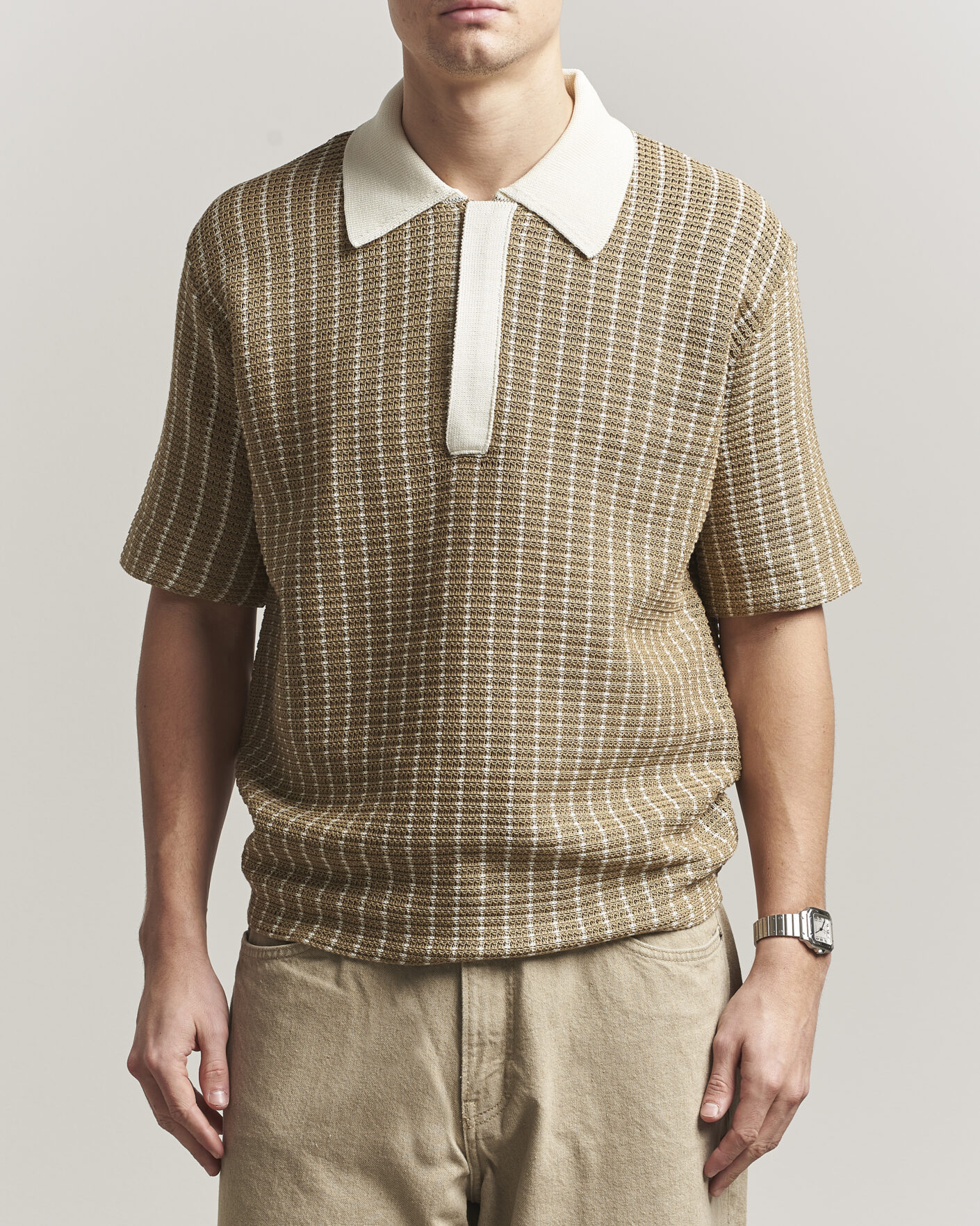 Hombres | Polos | Jil Sander | Net Stitch Knitted Polo Tobacco
