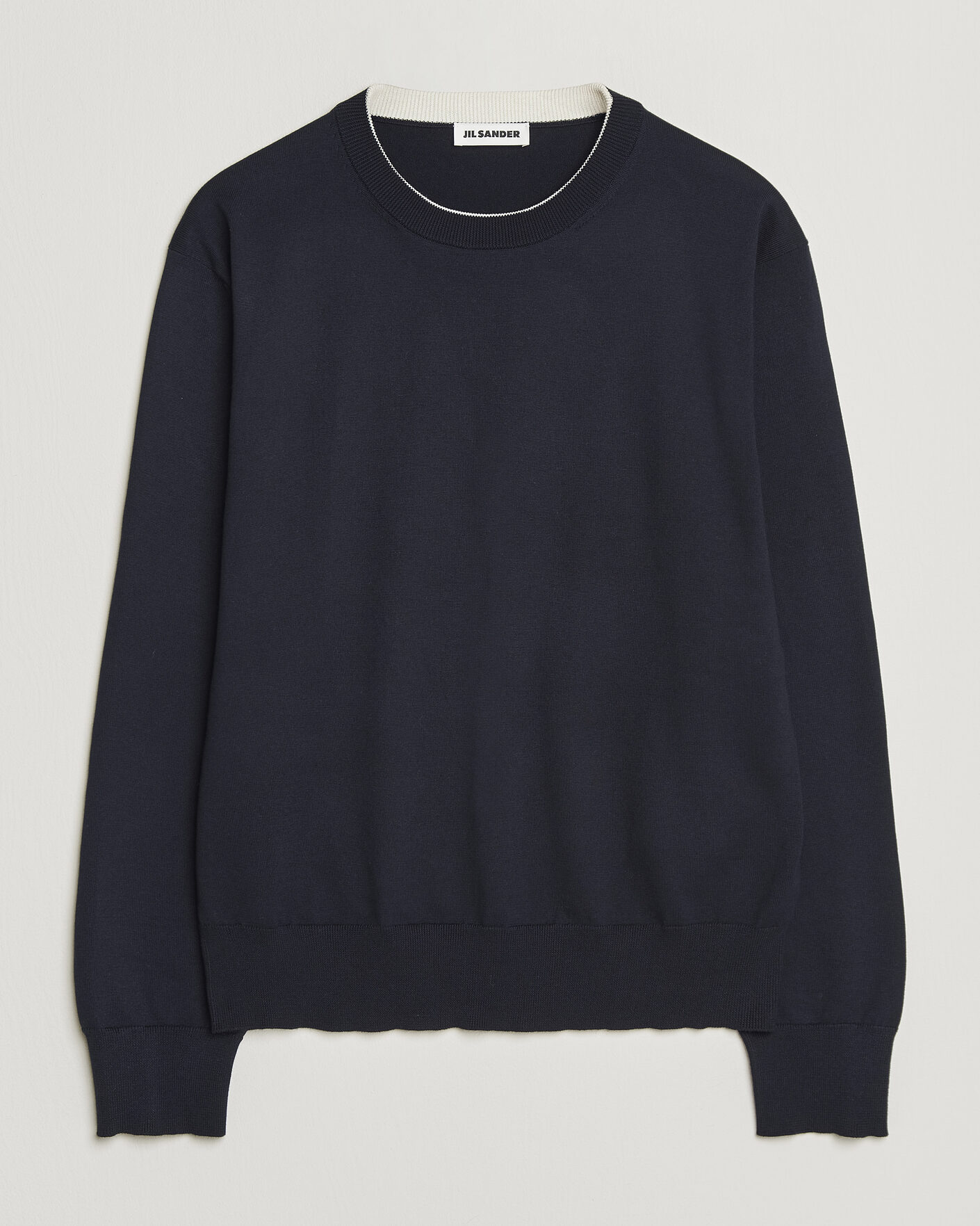 Hombres | Jerséis y prendas de punto | Jil Sander | Fine Cotton Contrast Pullover Navy