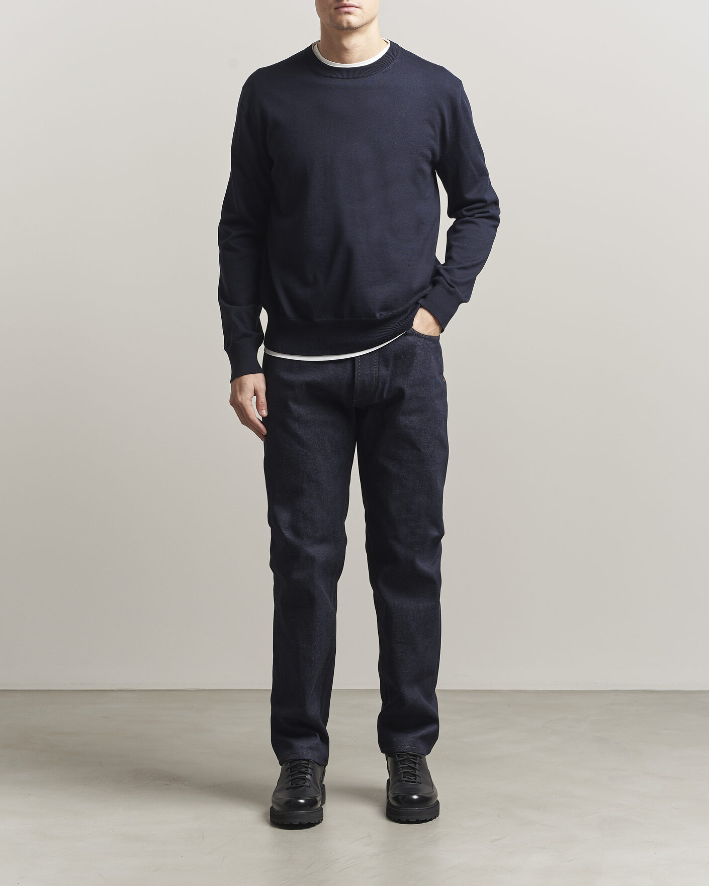 Hombres | Jerséis y prendas de punto | Jil Sander | Fine Cotton Contrast Pullover Navy
