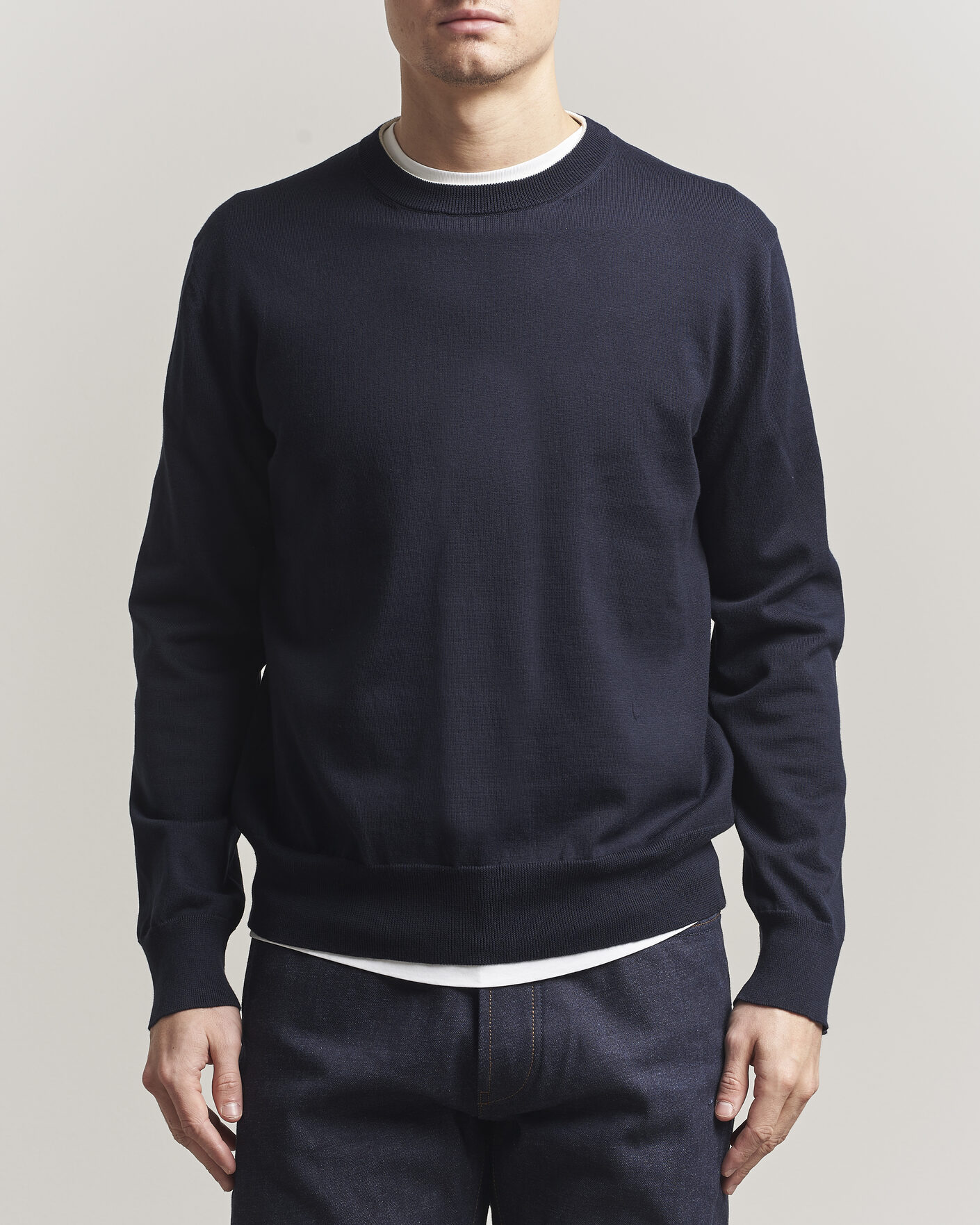 Hombres | Jerséis y prendas de punto | Jil Sander | Fine Cotton Contrast Pullover Navy