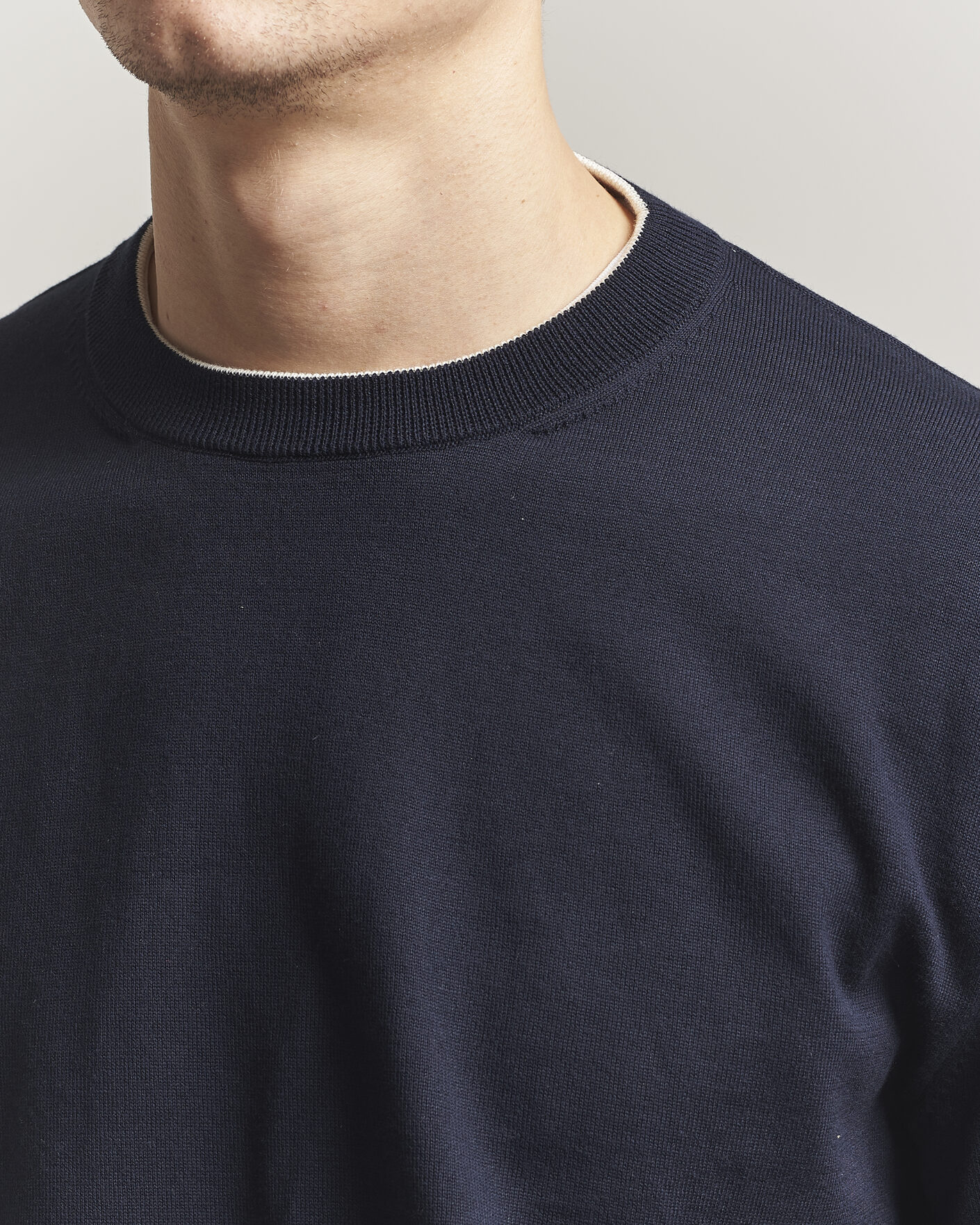 Hombres | Jerséis y prendas de punto | Jil Sander | Fine Cotton Contrast Pullover Navy