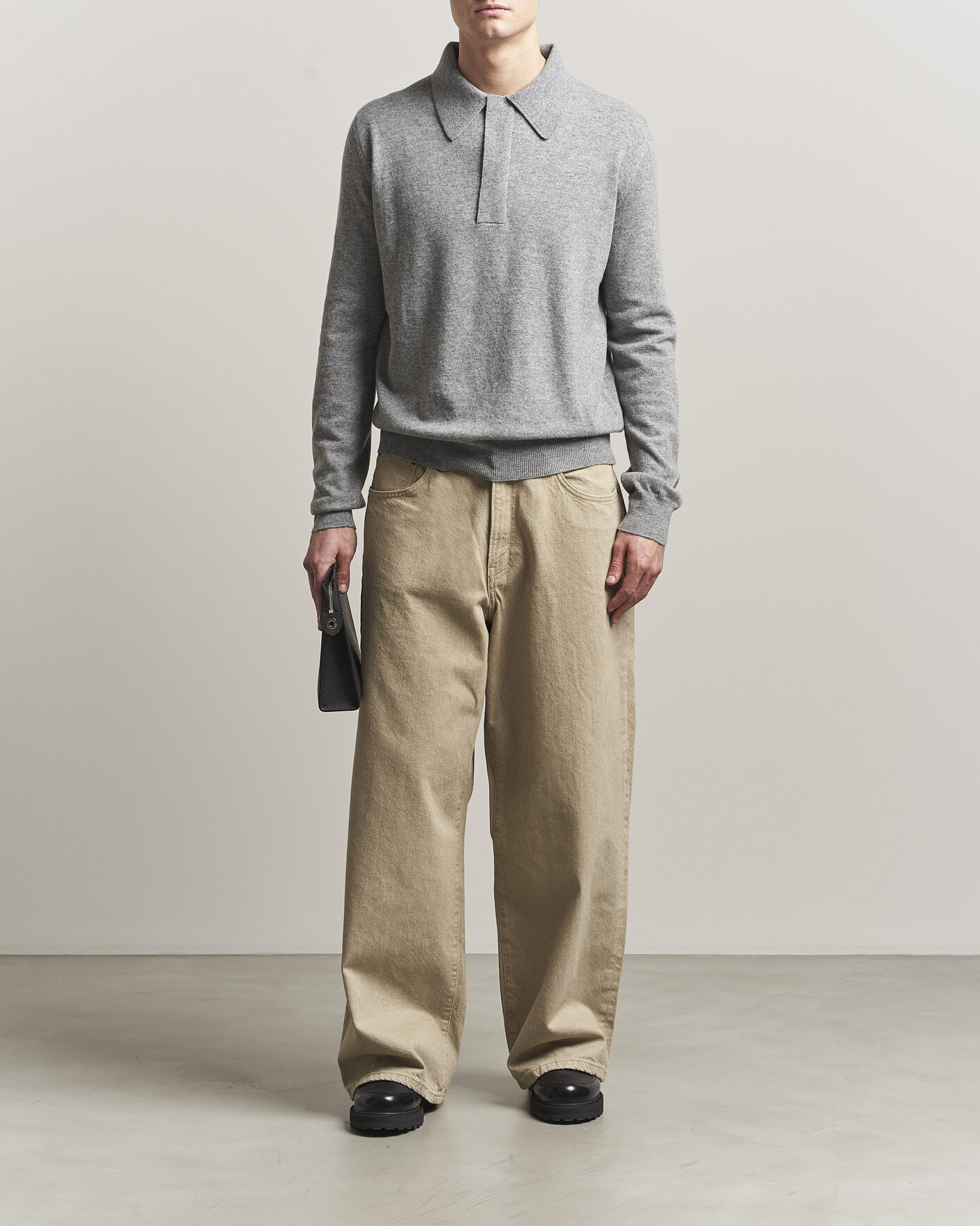 Hombres | Jerséis y prendas de punto | Jil Sander | Long Sleeve Knitted Wool Polo Grey Melange