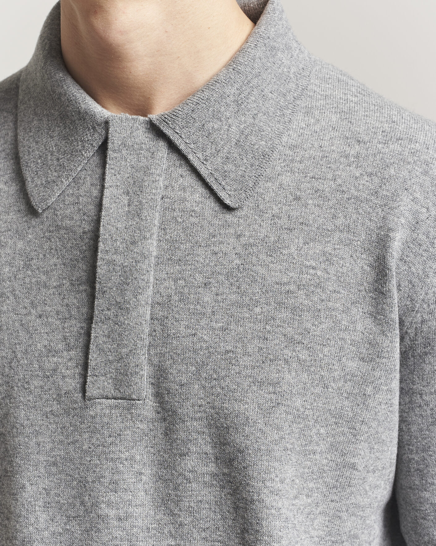Hombres | Jerséis y prendas de punto | Jil Sander | Long Sleeve Knitted Wool Polo Grey Melange