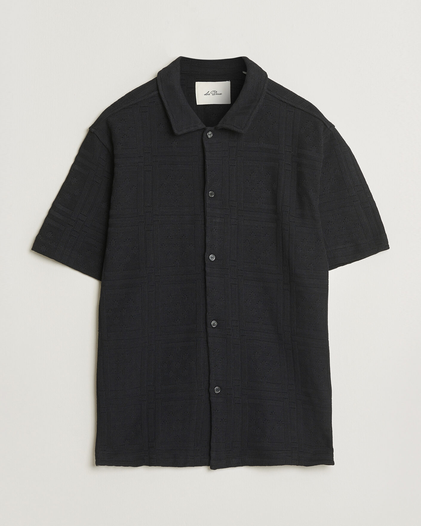 Hombres | Camisas | LES DEUX | Hector Pointelle Short Sleeve Shirt Black