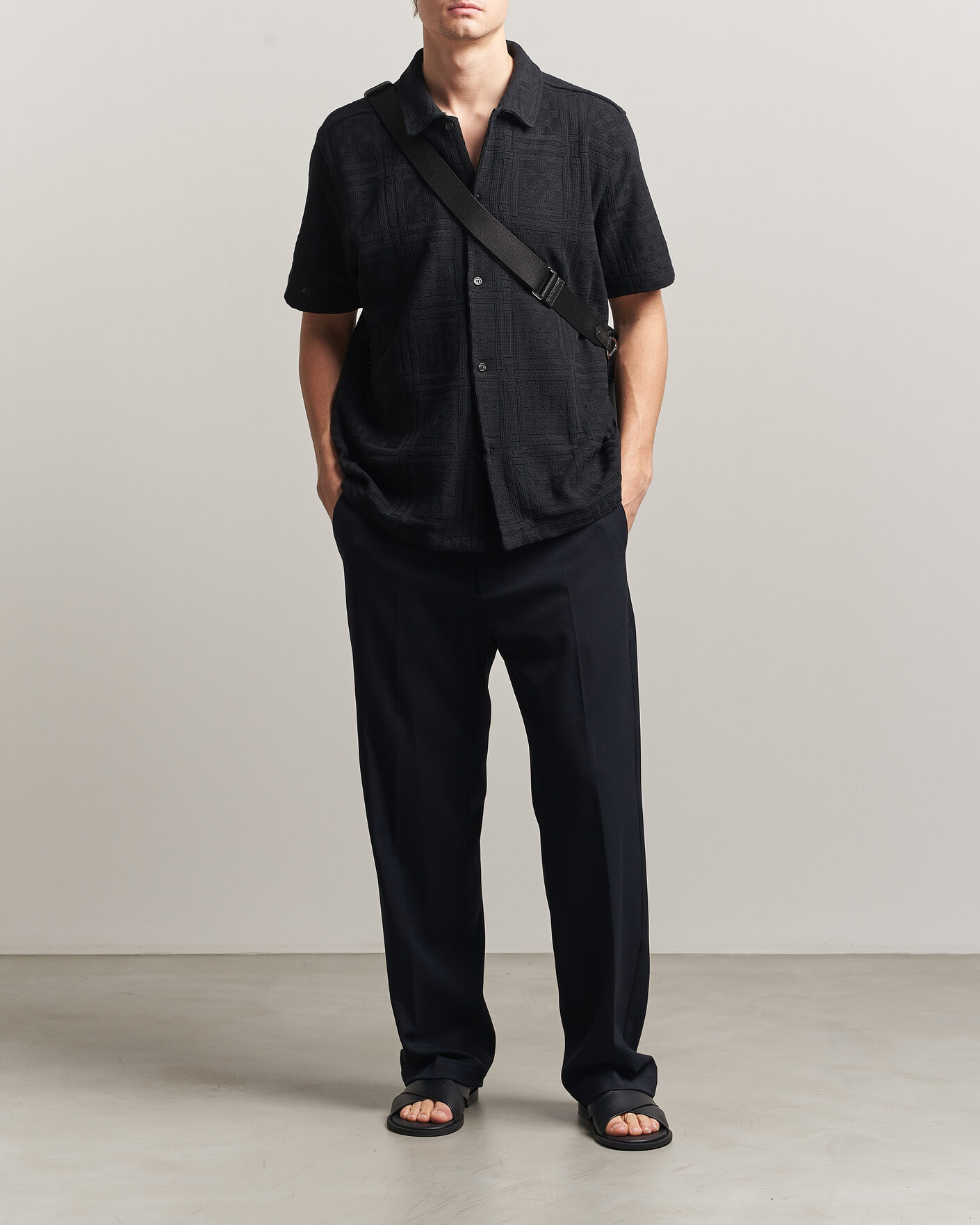 Hombres | Camisas | LES DEUX | Hector Pointelle Short Sleeve Shirt Black
