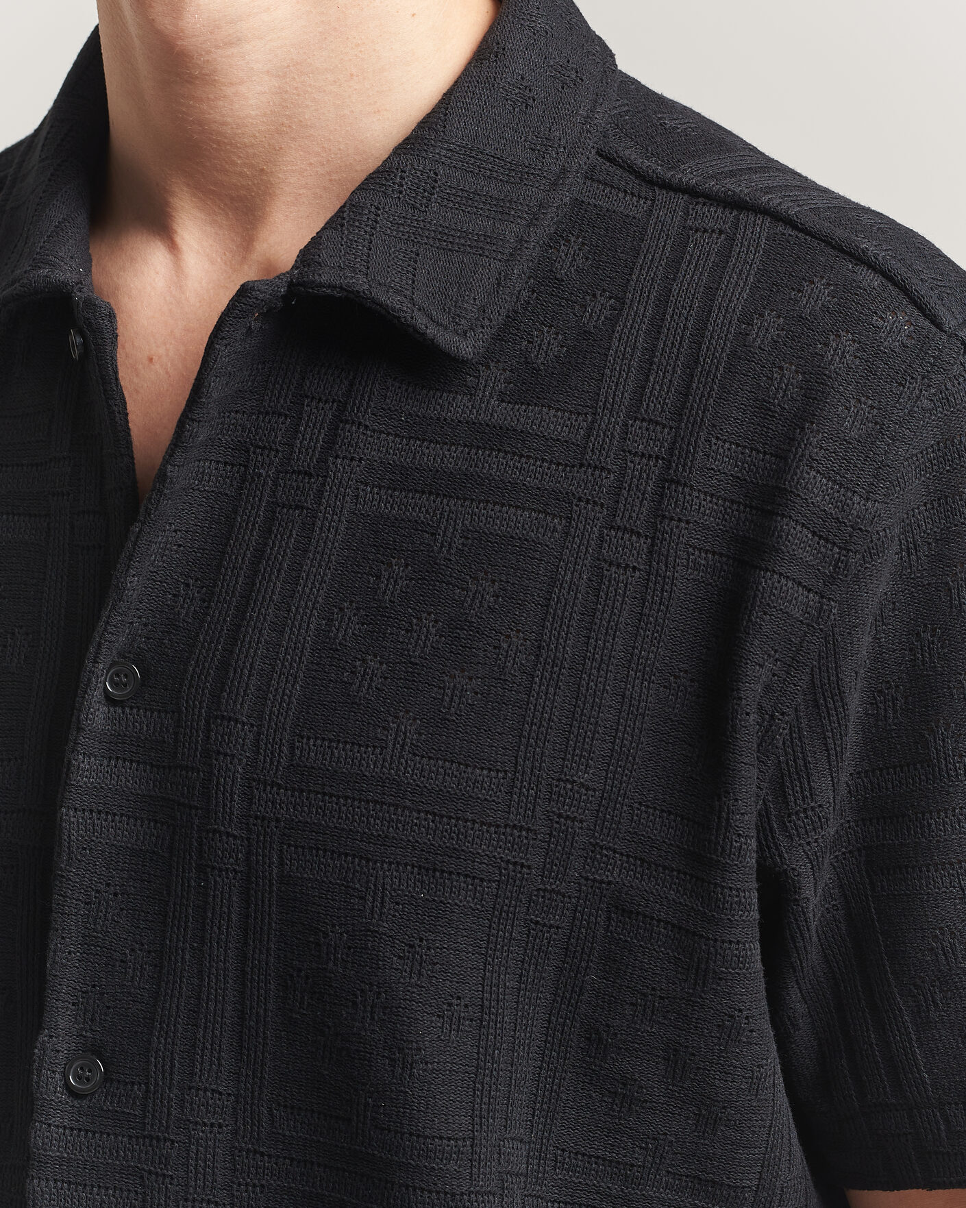 Hombres | Camisas | LES DEUX | Hector Pointelle Short Sleeve Shirt Black
