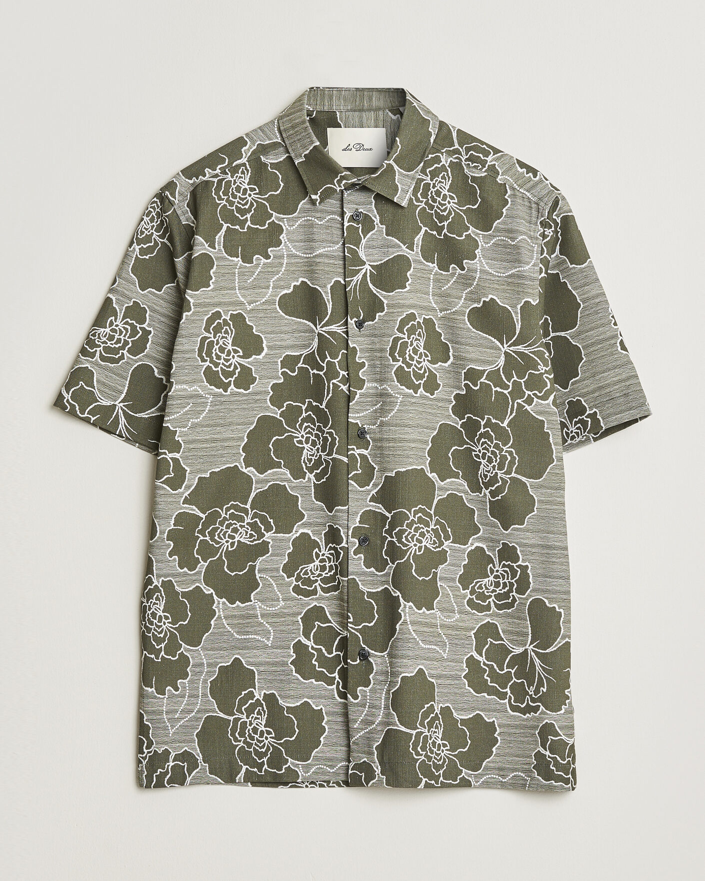 Hombres | Camisas | LES DEUX | Charlie Poppy AOP Short Sleeve Shirt Olive Night