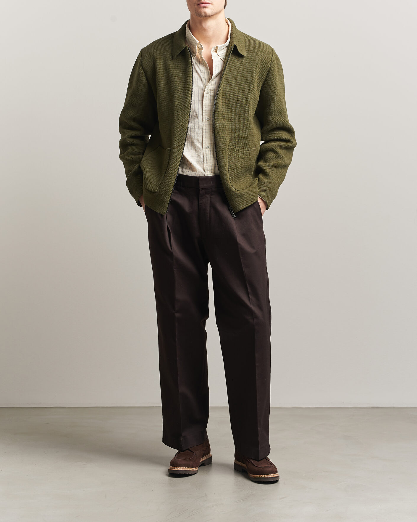 Hombres | Jerséis y prendas de punto | LES DEUX | Fisher Cotton Milano Zip Olive Night