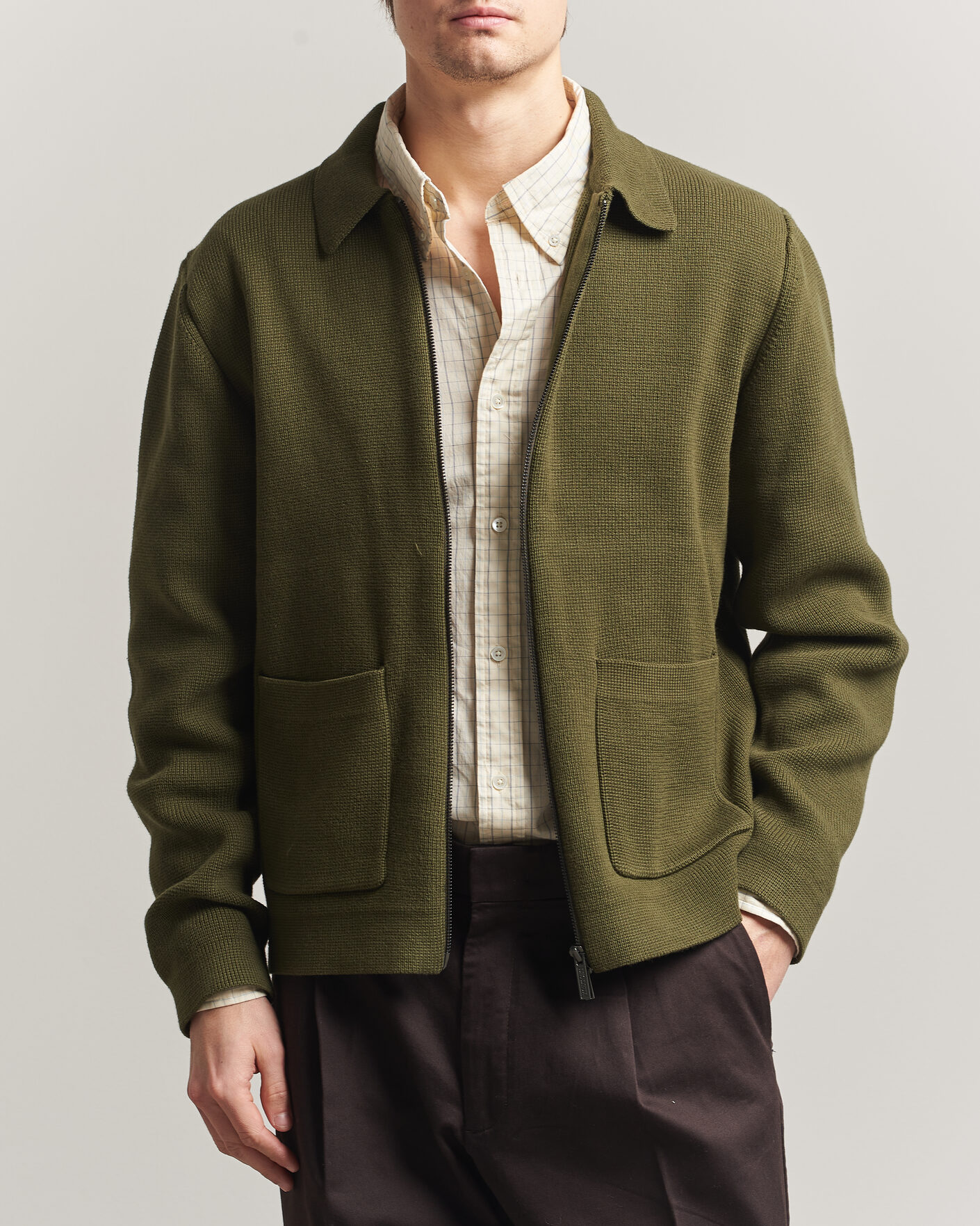 Hombres | Jerséis y prendas de punto | LES DEUX | Fisher Cotton Milano Zip Olive Night