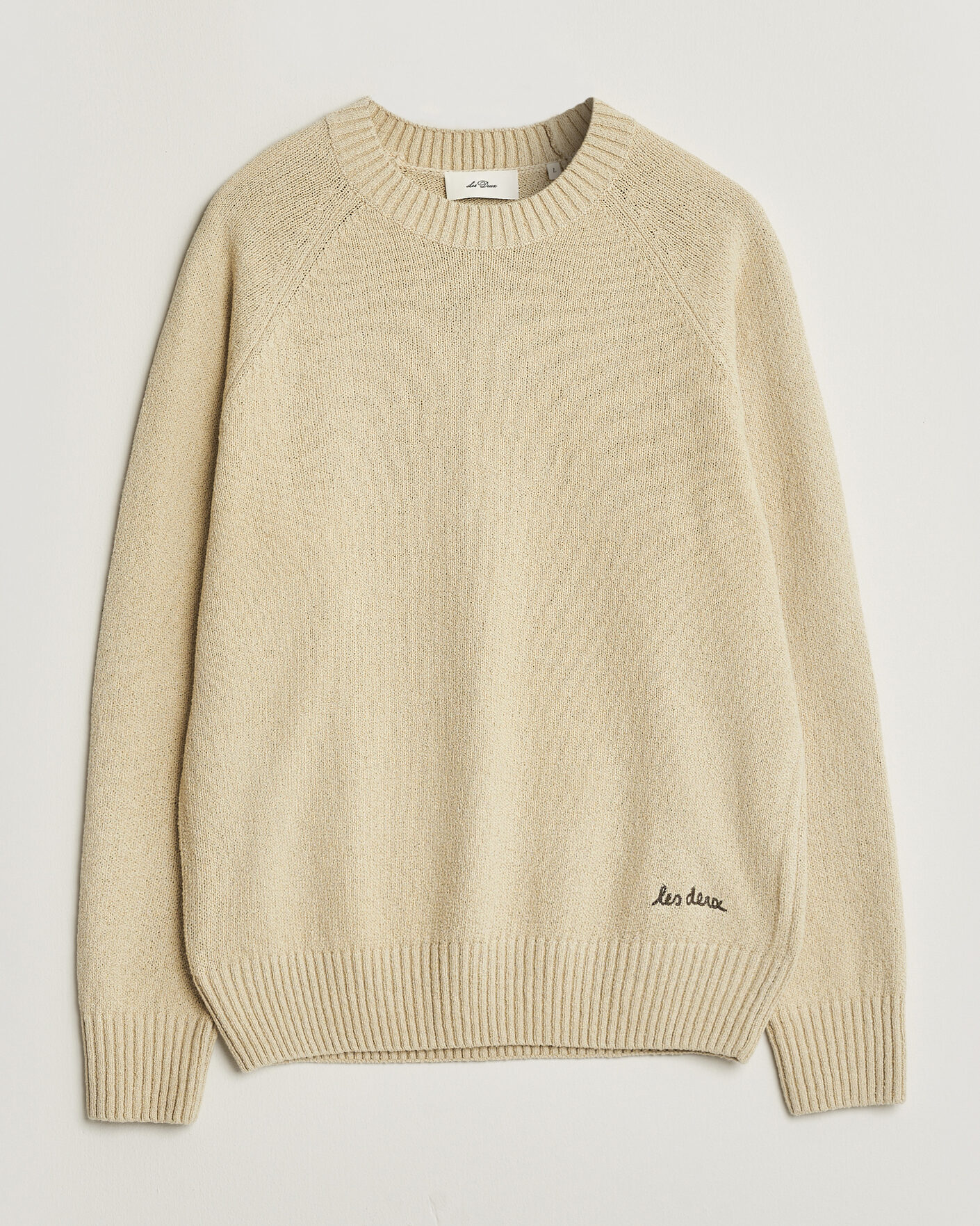 Hombres | Jerséis y prendas de punto | LES DEUX | Brad Knitted Roundneck Oyster Grey/White