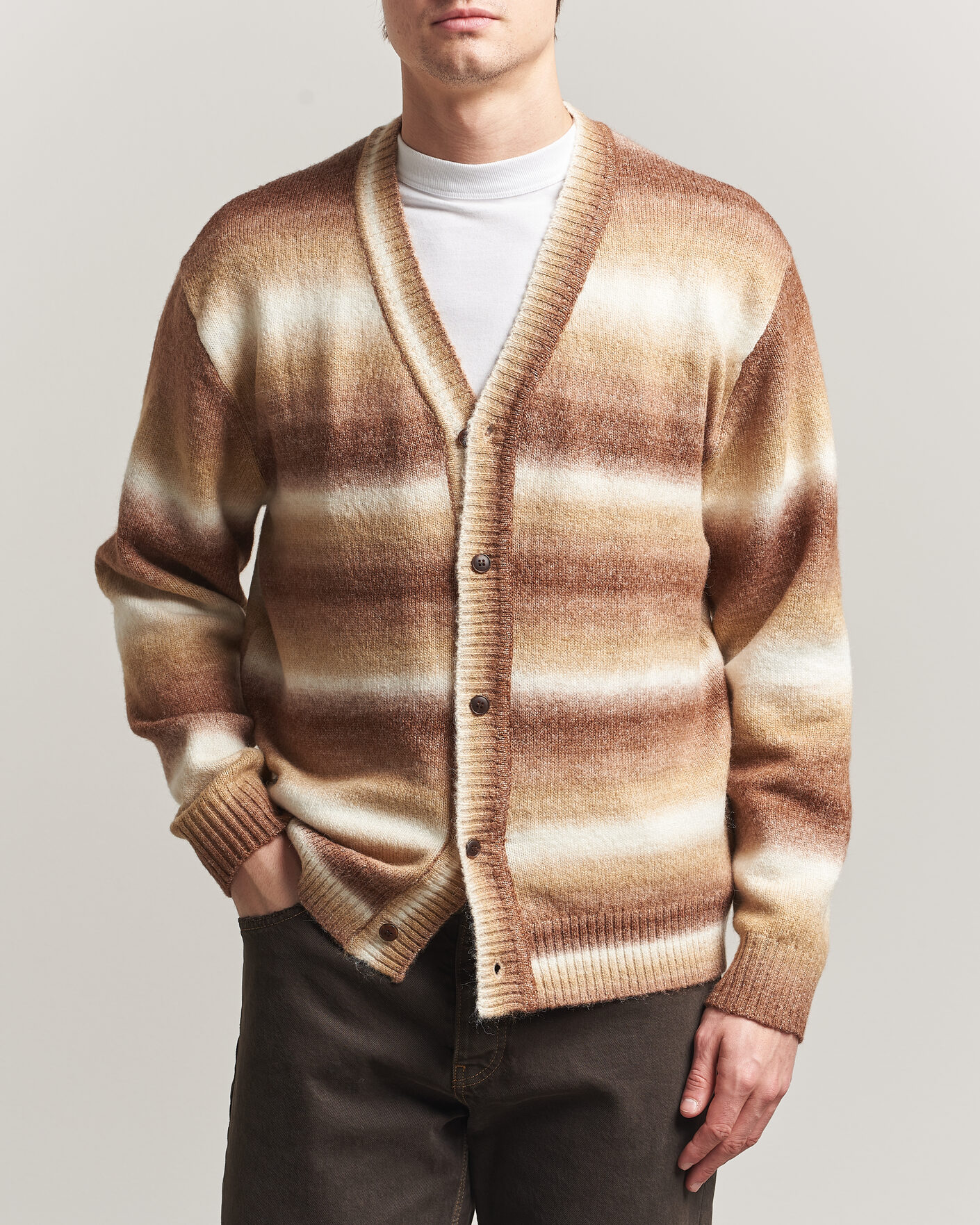 Hombres | Jerséis y prendas de punto | LES DEUX | Boston Gradient Knitted Cardigan Teak Brown