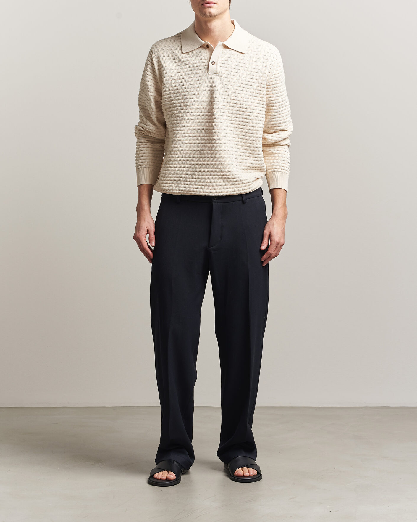 Hombres | Jerséis y prendas de punto | LES DEUX | Billy Weave Knitted Polo Light Ivory