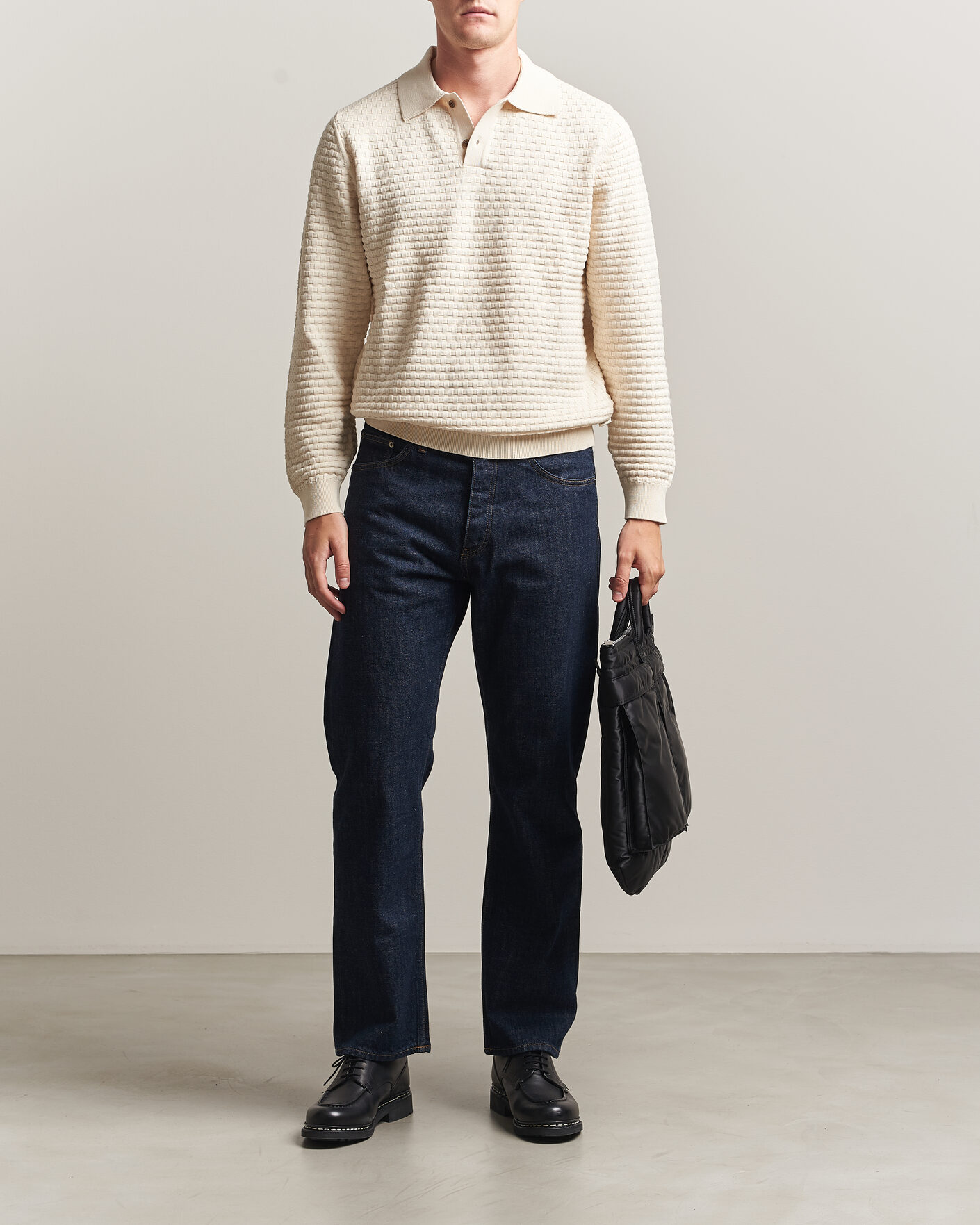 Hombres | Jerséis y prendas de punto | LES DEUX | Billy Weave Knitted Polo Light Ivory