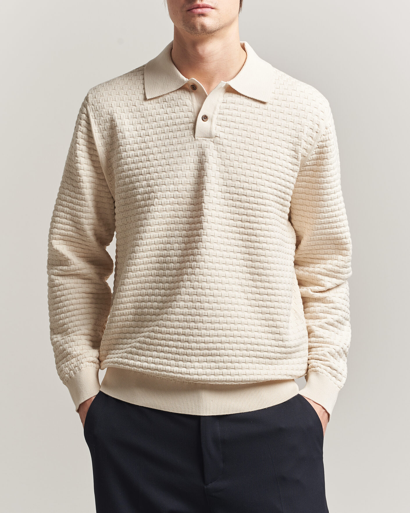 Hombres | Jerséis y prendas de punto | LES DEUX | Billy Weave Knitted Polo Light Ivory