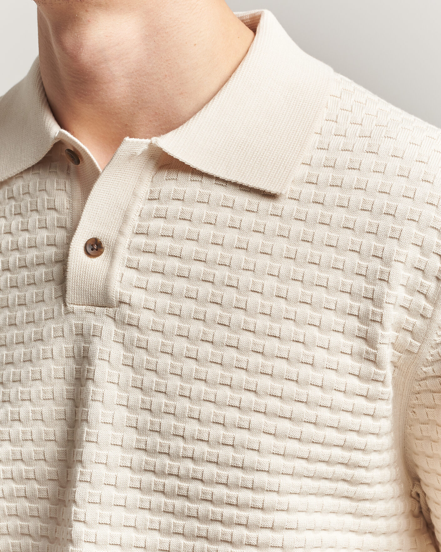 Hombres | Jerséis y prendas de punto | LES DEUX | Billy Weave Knitted Polo Light Ivory