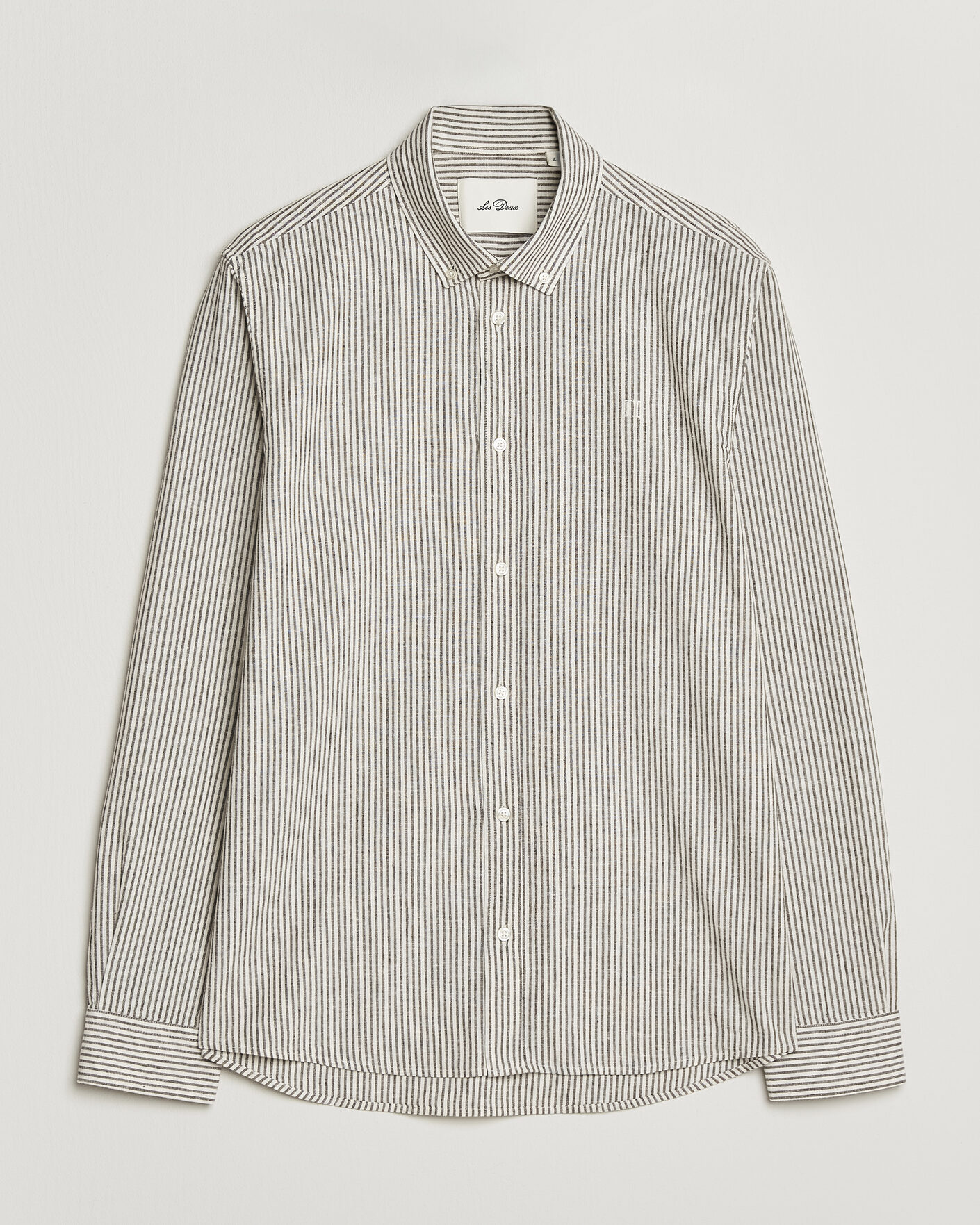 Hombres | Camisas | LES DEUX | Konrad Striped Cotton/Linen Shirt Teak Brown