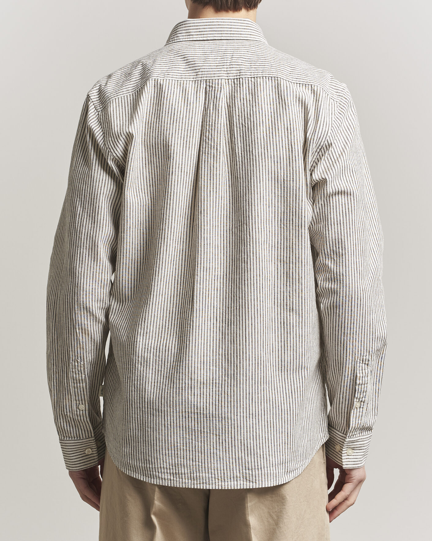 Hombres | Camisas | LES DEUX | Konrad Striped Cotton/Linen Shirt Teak Brown