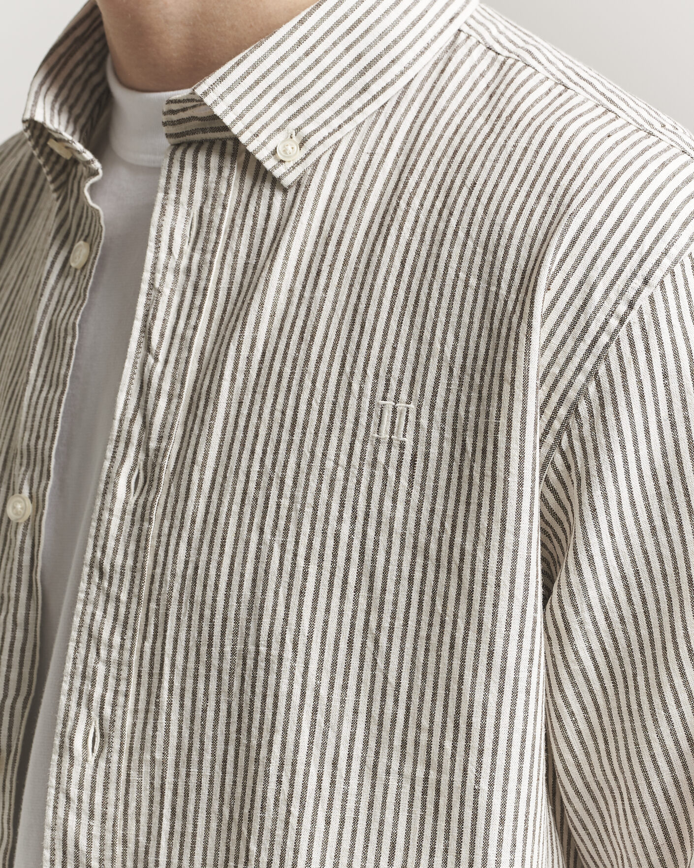 Hombres | Camisas | LES DEUX | Konrad Striped Cotton/Linen Shirt Teak Brown