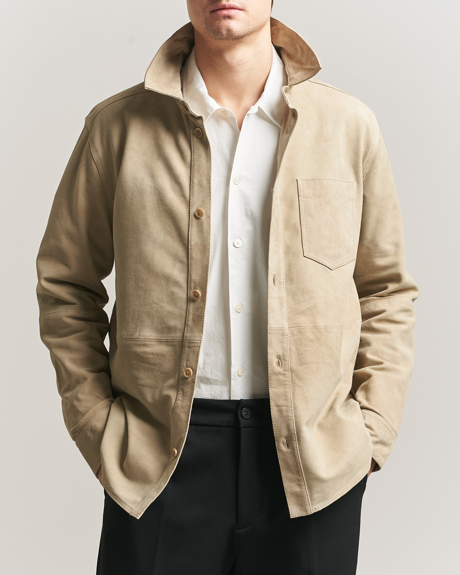 Hombres | Camisas | LES DEUX | Bertram Suede Overshirt Light Sand