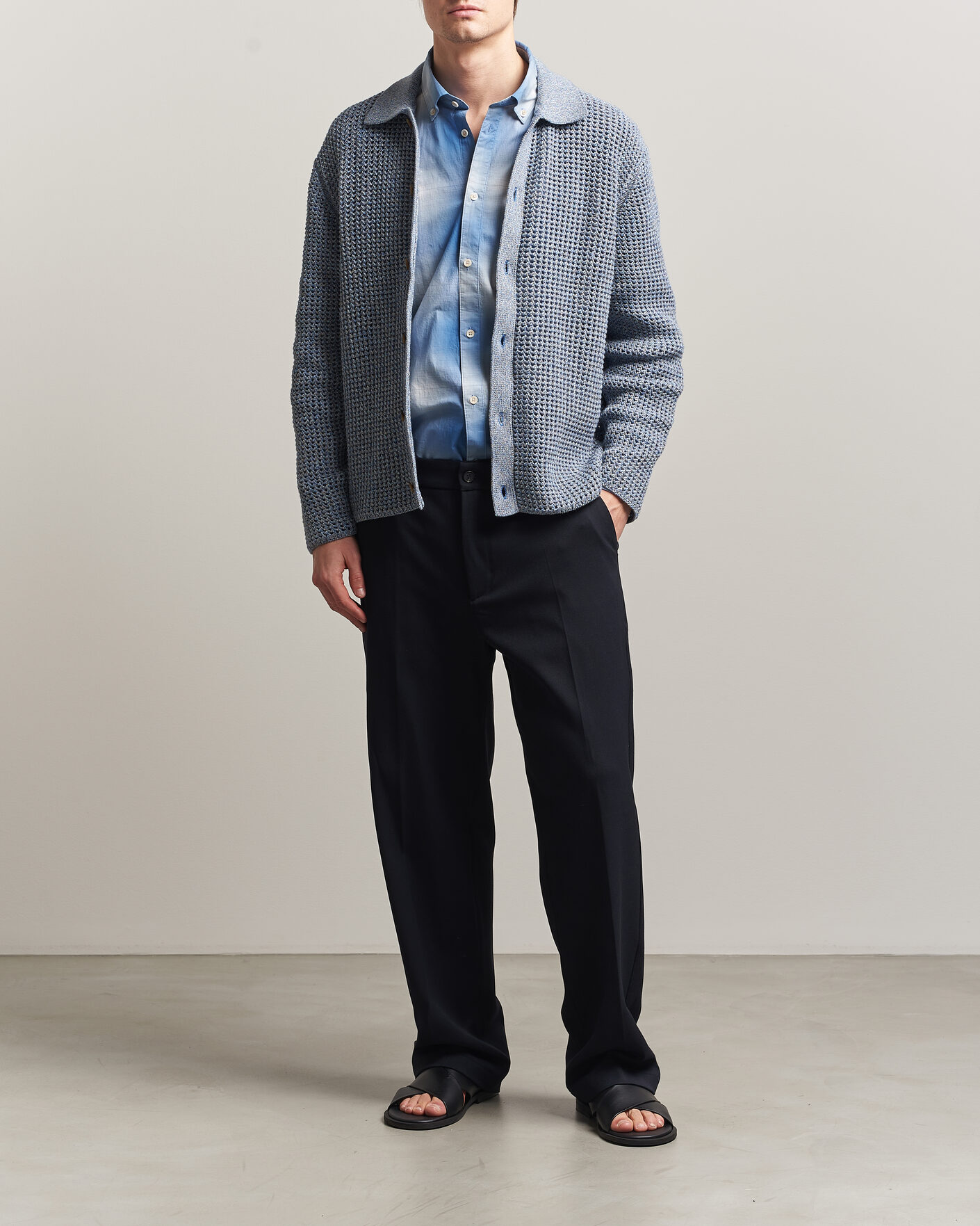Hombres | Jerséis y prendas de punto | LES DEUX | Gerald Knitted Shirt Dark Denim Blue
