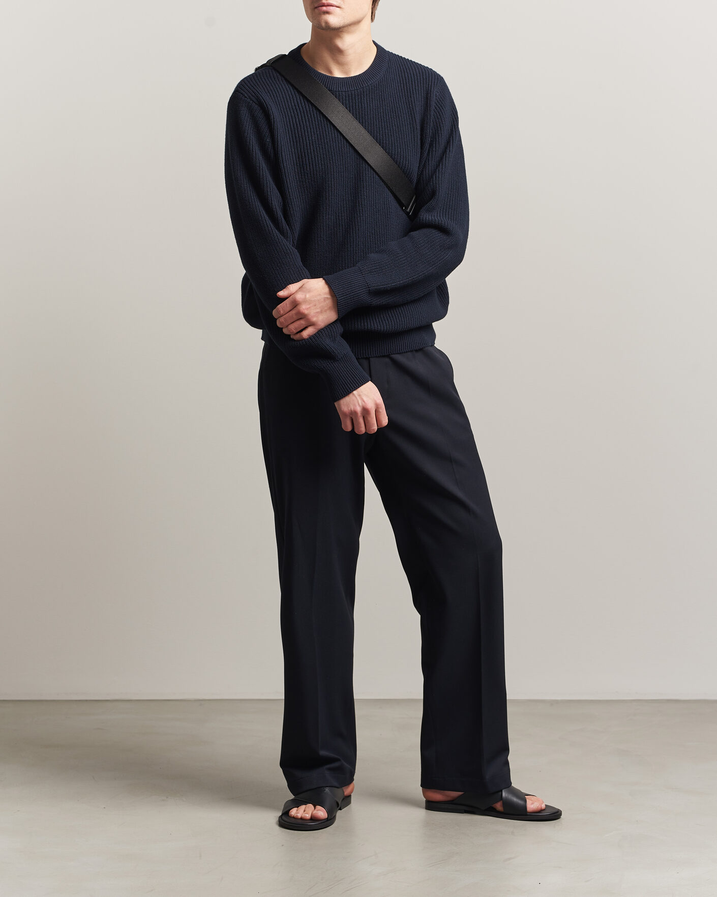 Hombres | Jerséis y prendas de punto | LES DEUX | Garry Rib Crew Neck Knit Dark Navy