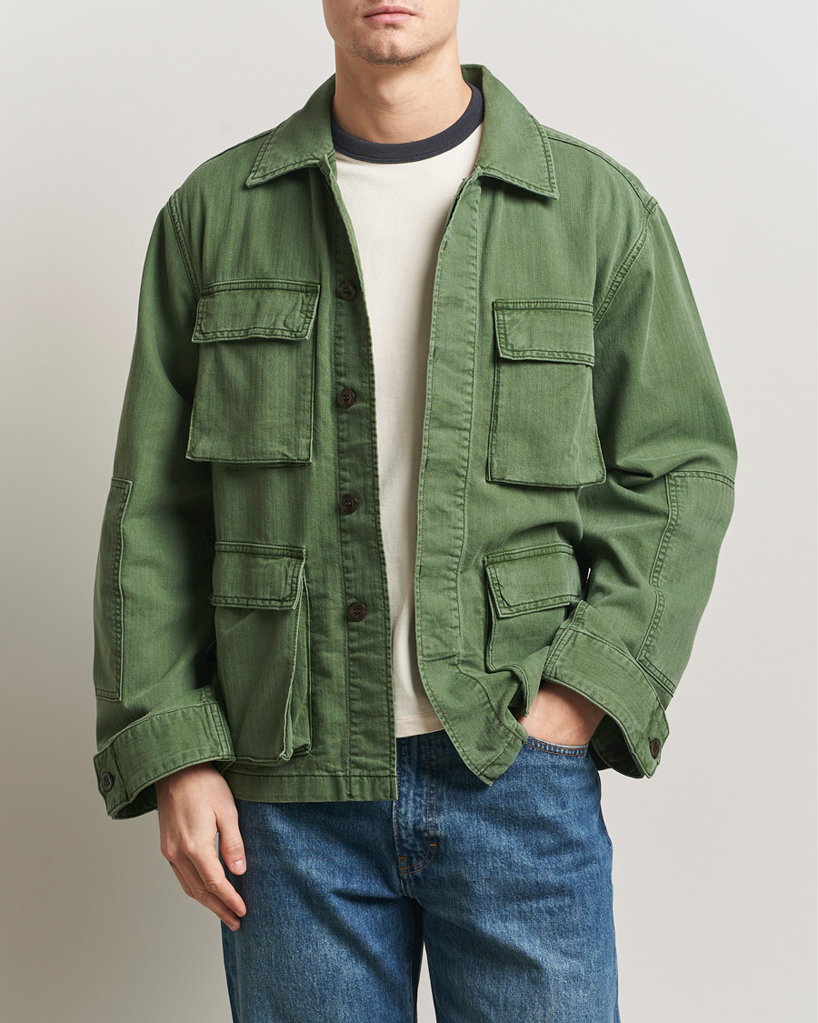 Hombres | Abrigos y chaquetas | Jeanerica | Luc Herringbone Shirt Jacket Chevron Green