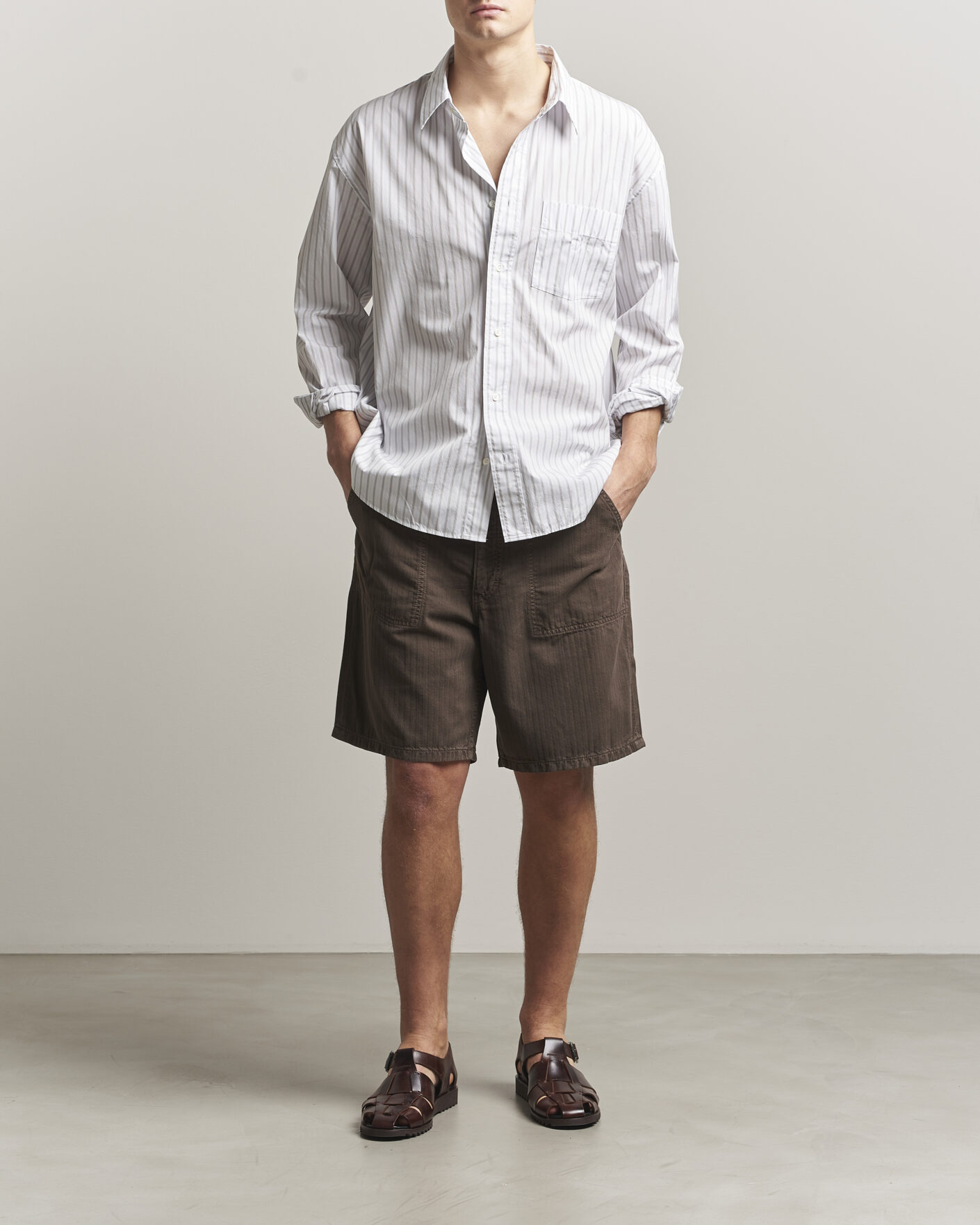 Hombres | Pantalones cortos | Jeanerica | Genua Worker Chino Shorts Chevron Brown