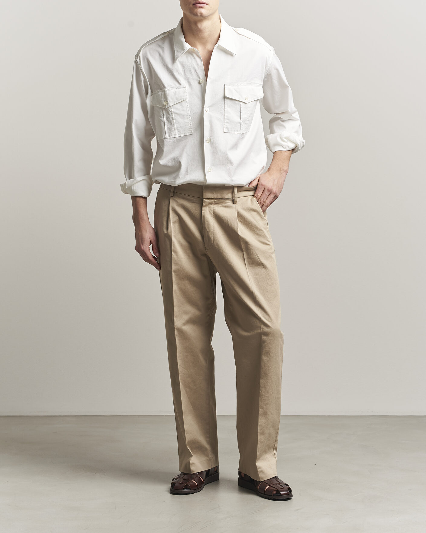 Hombres | Camisas | Massimo Alba | Army Double Pocket Shirt White