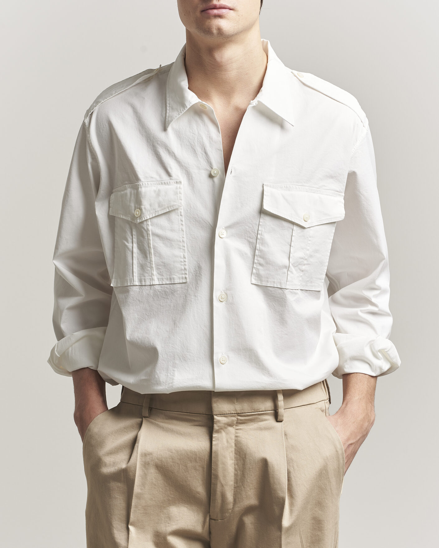 Hombres | Camisas | Massimo Alba | Army Double Pocket Shirt White
