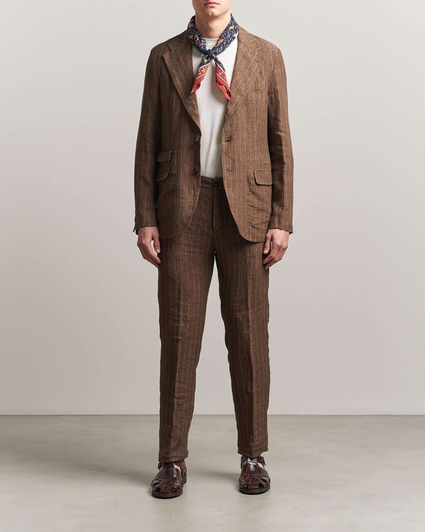 Hombres | Trajes | Massimo Alba | Sloop Linen Suit Brown Pinstripe