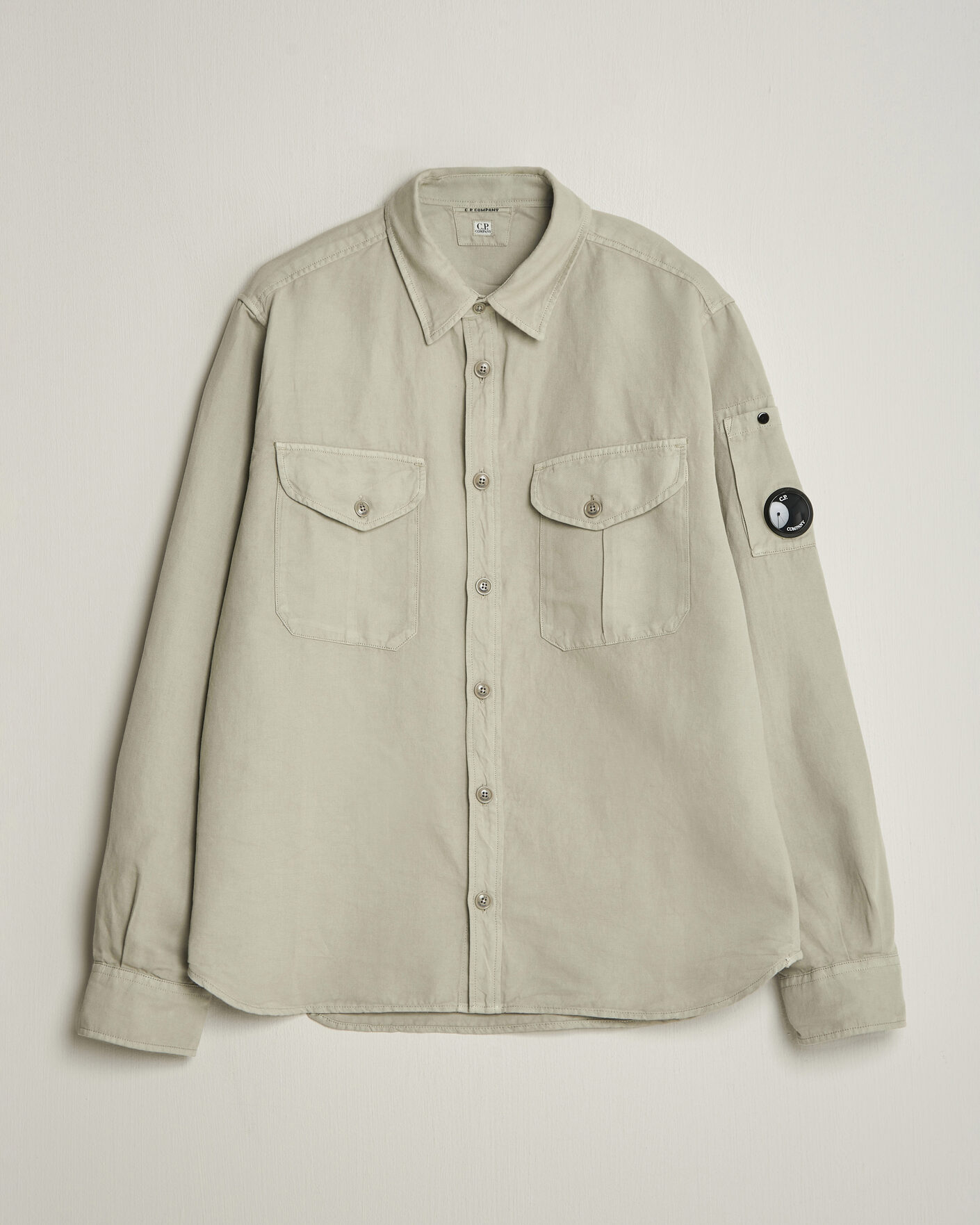 Hombres | Camisas | C.P. Company | Cotton/Linen Pocket Shirt Light Grey