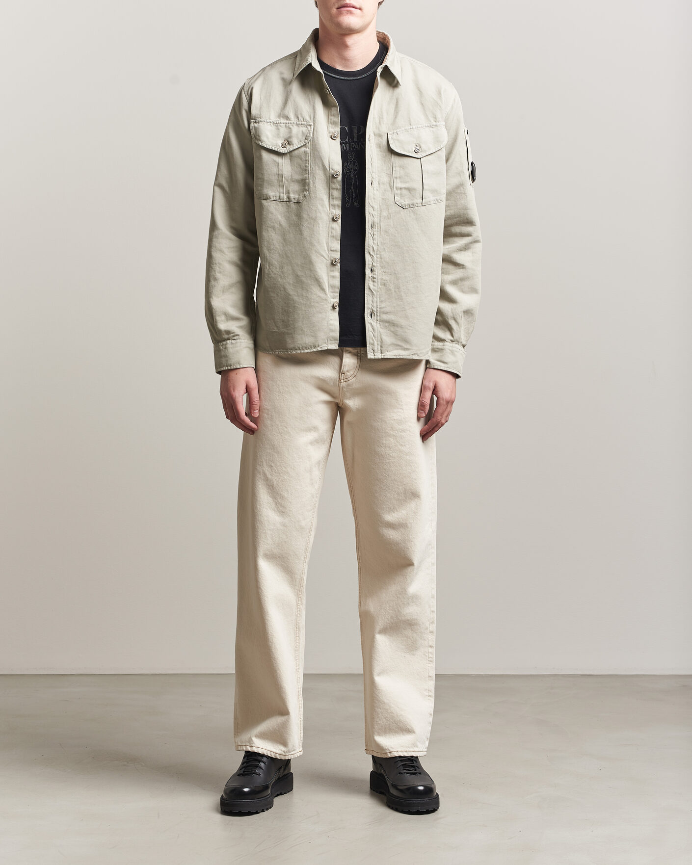 Hombres | Camisas | C.P. Company | Cotton/Linen Pocket Shirt Light Grey