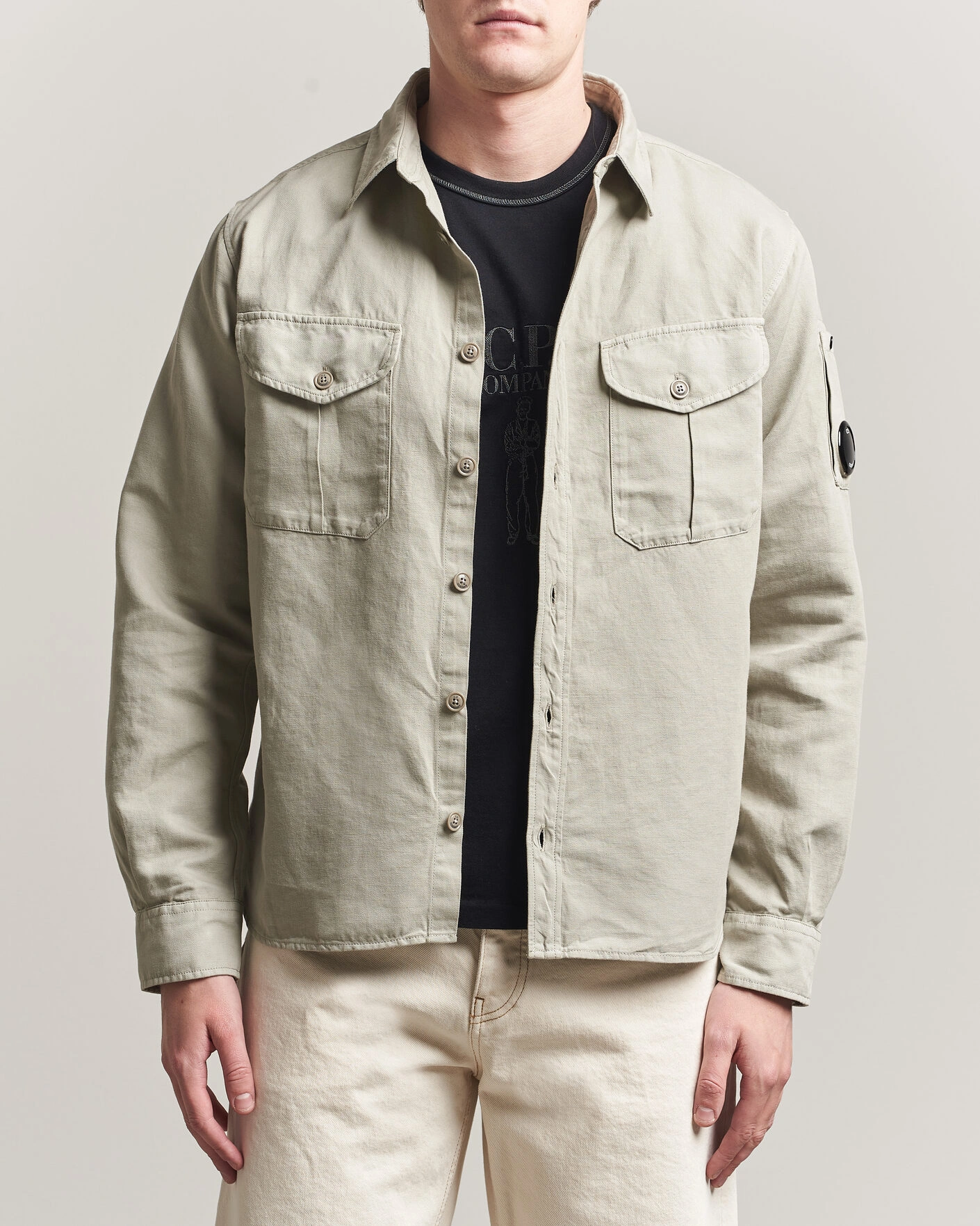 Hombres | Camisas | C.P. Company | Cotton/Linen Pocket Shirt Light Grey