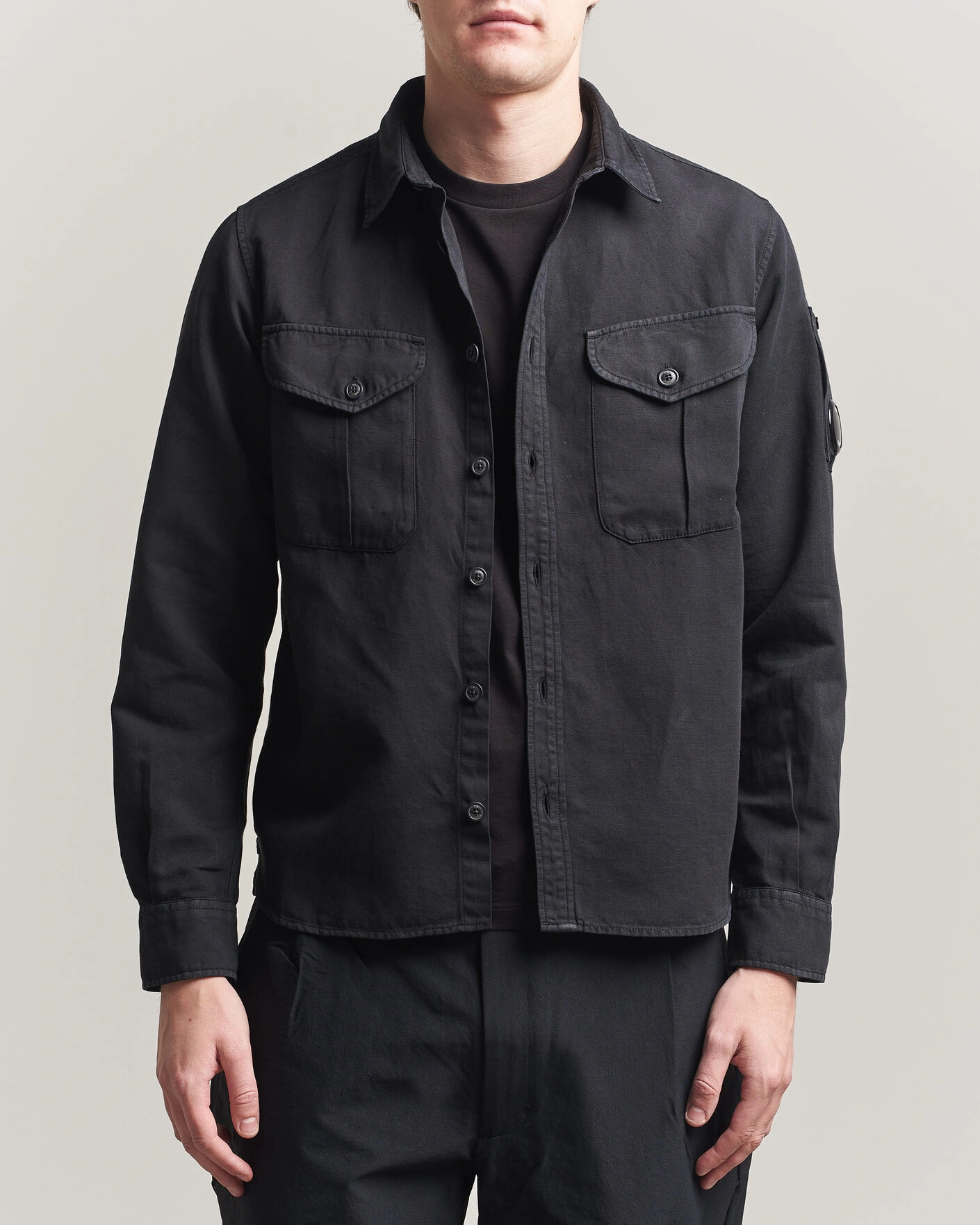 Hombres | Camisas | C.P. Company | Cotton/Linen Pocket Shirt Black