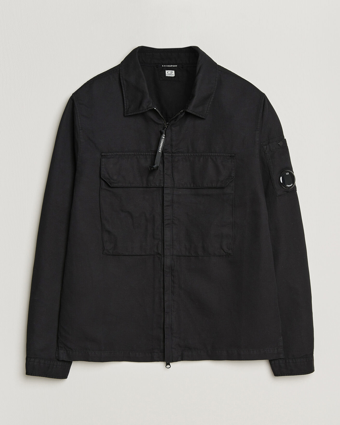 Hombres | Camisas | C.P. Company | Cotton/Linen Zip Overshirt Black